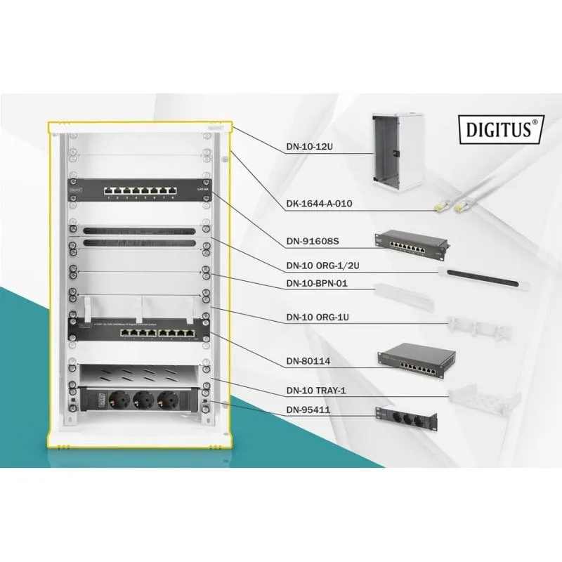Armadio rack Digitus 12U 10 pollici 312 x 300 mm Grigio - immagine 1