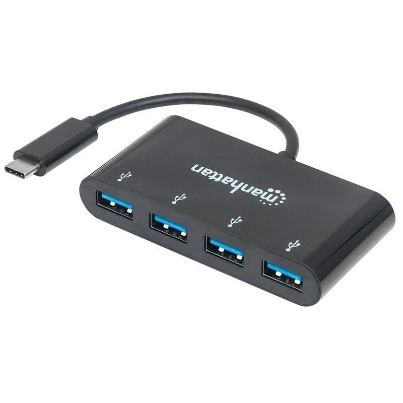 Hub Manhattan 4 porte 5 Gbps USB 3.0 Type-C HB30C4AB compatto portatile - immagine 1