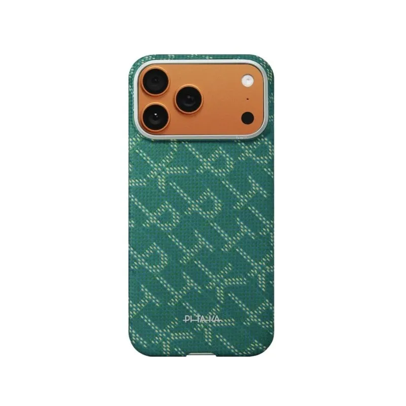 Funda per smartphone Pitaka Monogram Ultra Sottile Oro Verde per iPhone 17 Pro Max - immagine 1