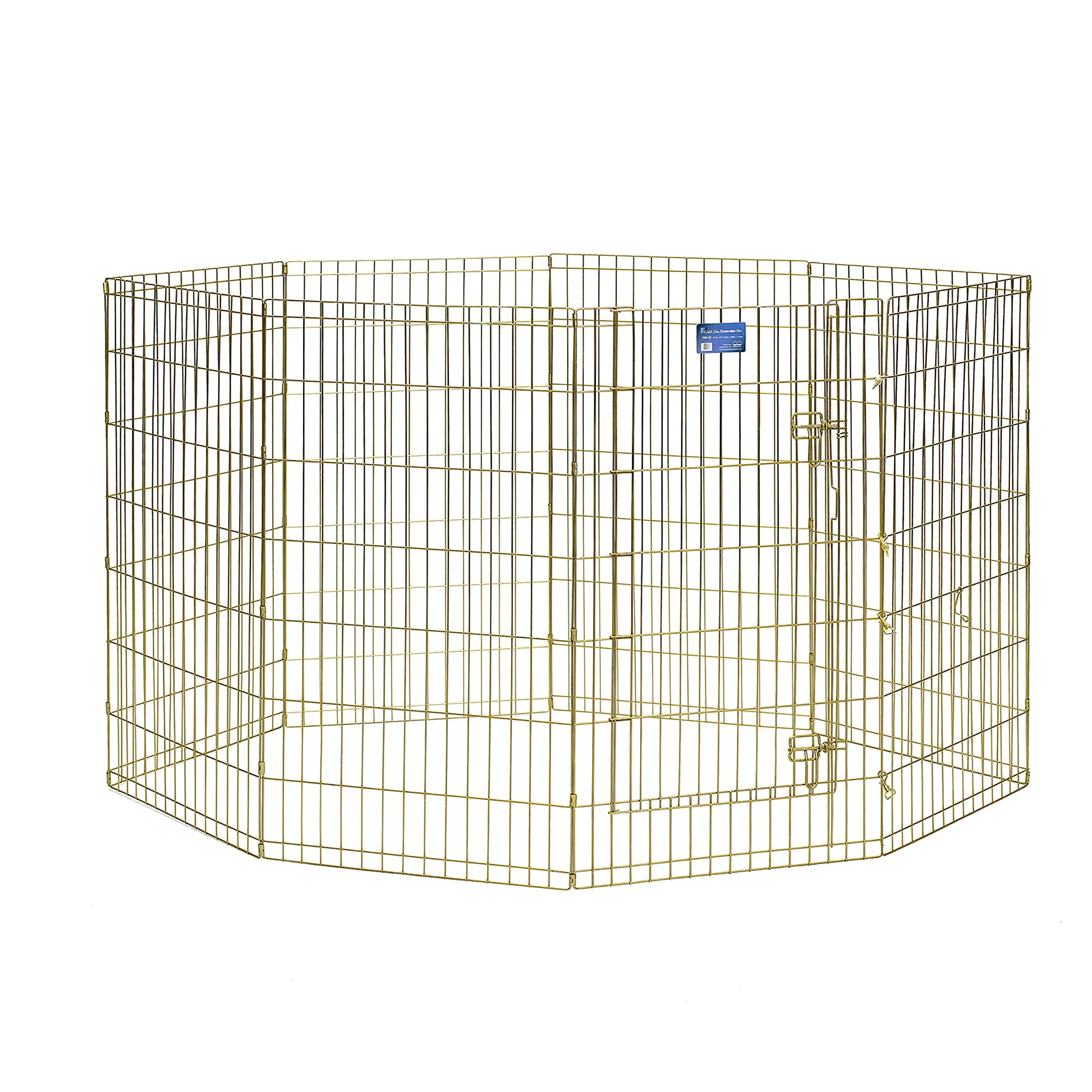 MidWest Homes for Pets 546-42, Recinto per animali in metallo, pieghevole, con porta e picchetti, offre 1,5 metri di spazio per giocare e muoversi, 106 cm di altezza, oro zinco - immagine 2