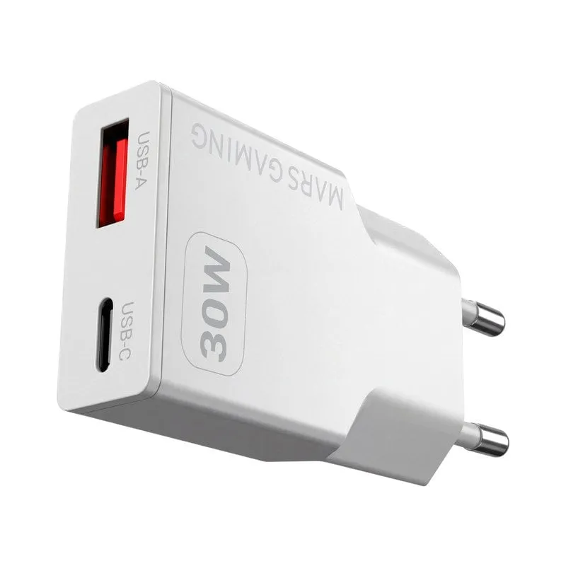 Caricatore Mars Gaming MD-GAN30 USB GaN 30W PD QC Doppia Porta Bianco - immagine 1