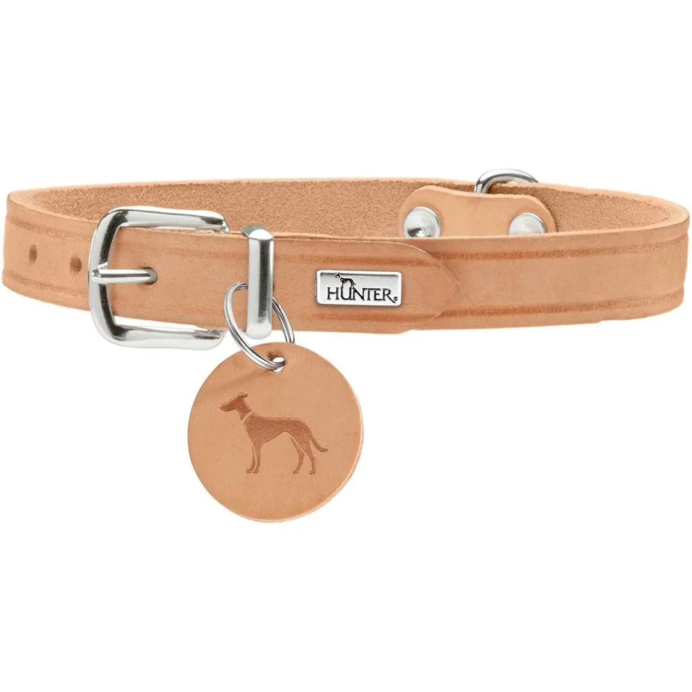 HUNTER AALBORG - Collare per cani in pelle, semplice, resistente, confortevole, 42 (S), colore: naturale - immagine 1