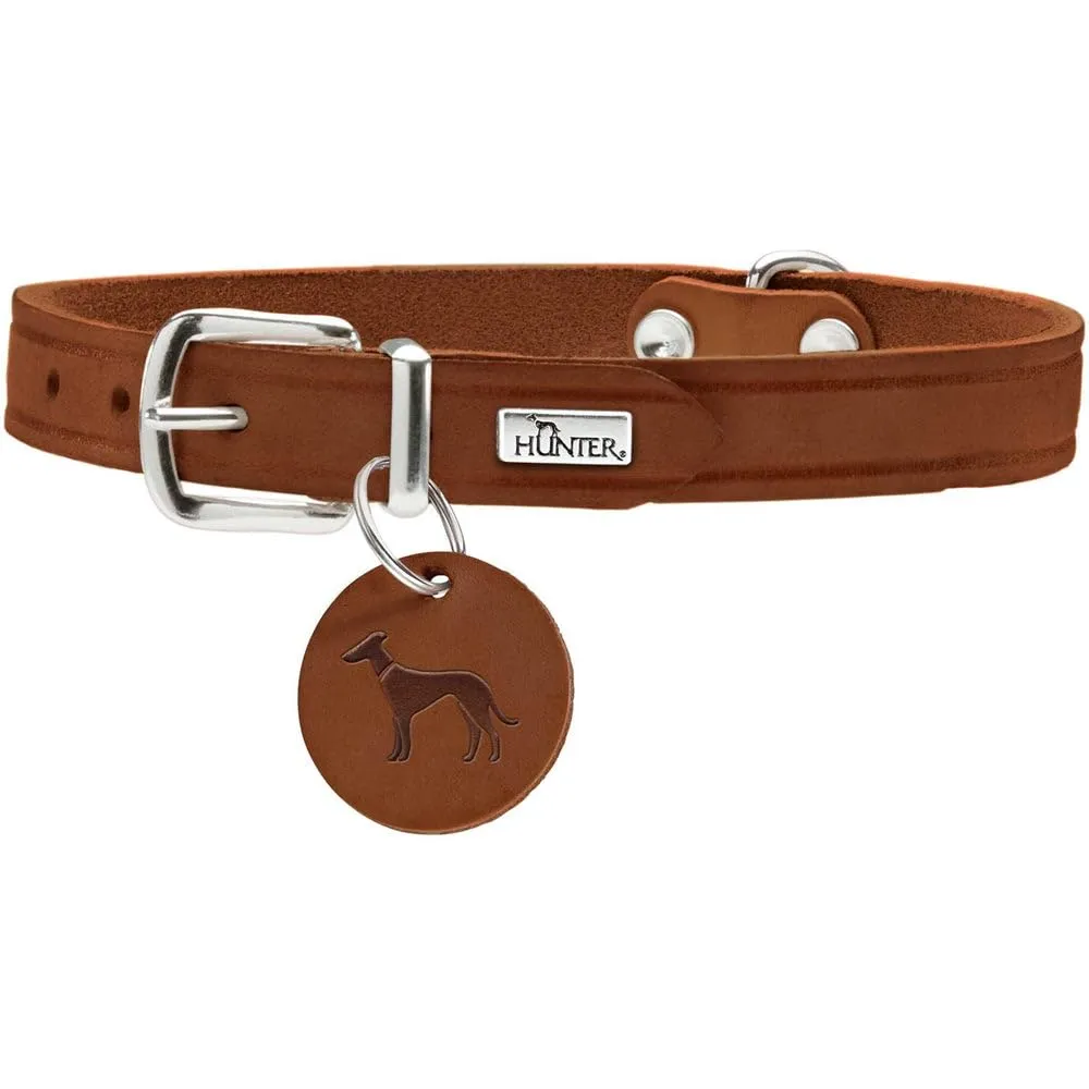 HUNTER Aalborg - Collare per cani in pelle, semplice, resistente, confortevole, 42 (S), colore cognac - immagine 1