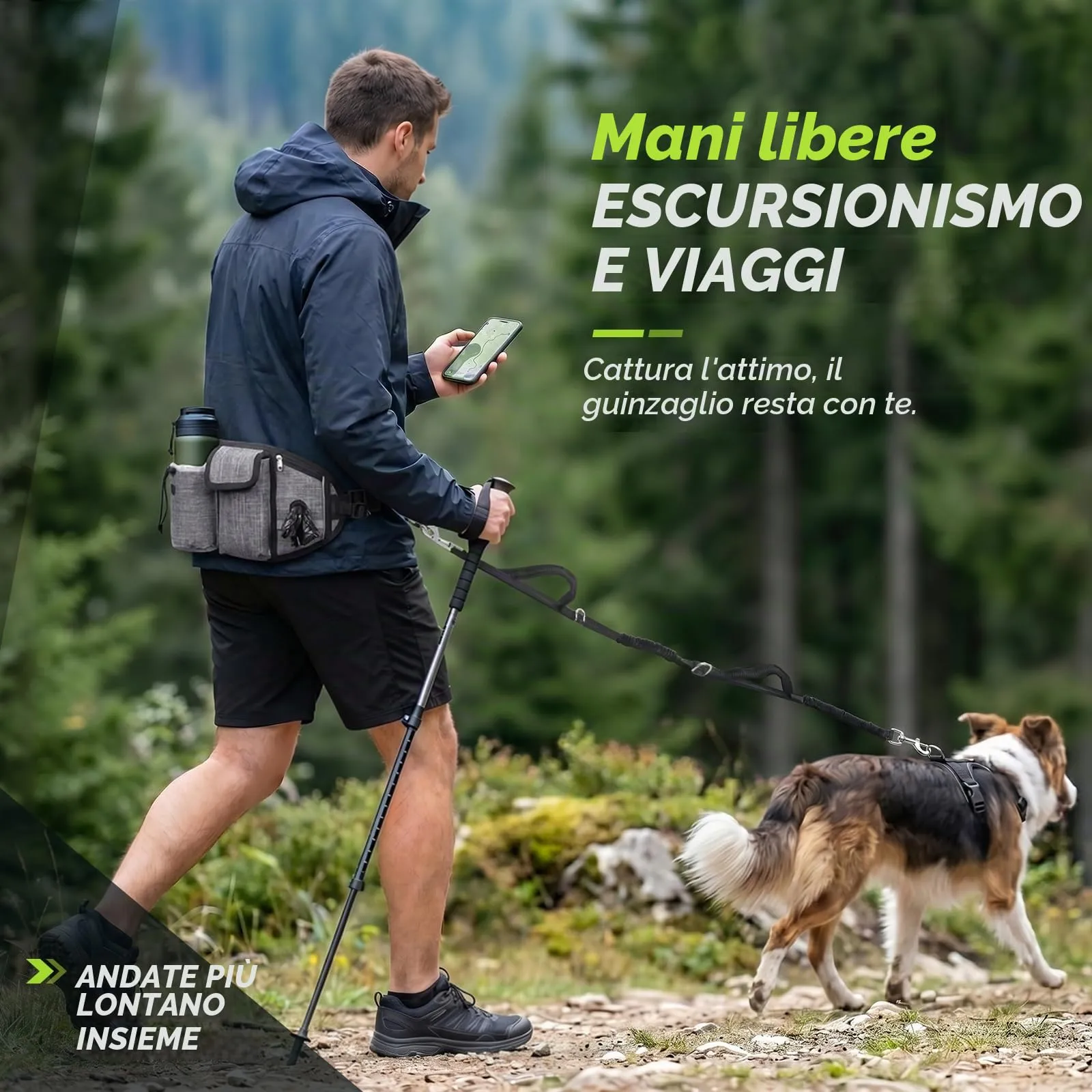 Pecute Guinzaglio per Cani, Guinzaglio Regolabile da Corsa Mani Libere Due Maniglie alle estremità Le Cuciture Sono Riflettenti al Buio Garantisce la Camminata Sicura di Notte, L - immagine 4