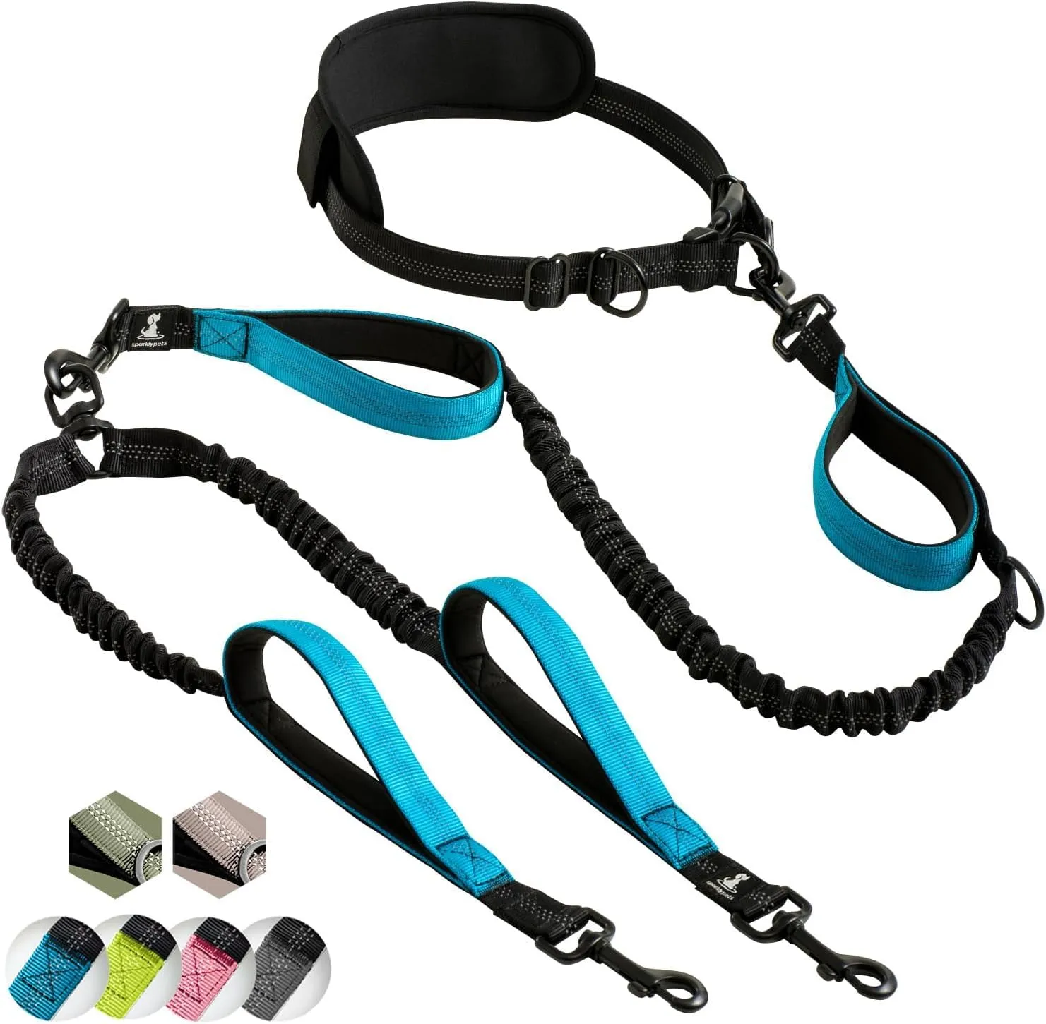 Guinzaglio Doppio Mani Libere per Cani di Taglia Media e Grande - per Correre, Addestrare, Camminare e Fare Jogging (Blu, per 2 Cani) - immagine 1