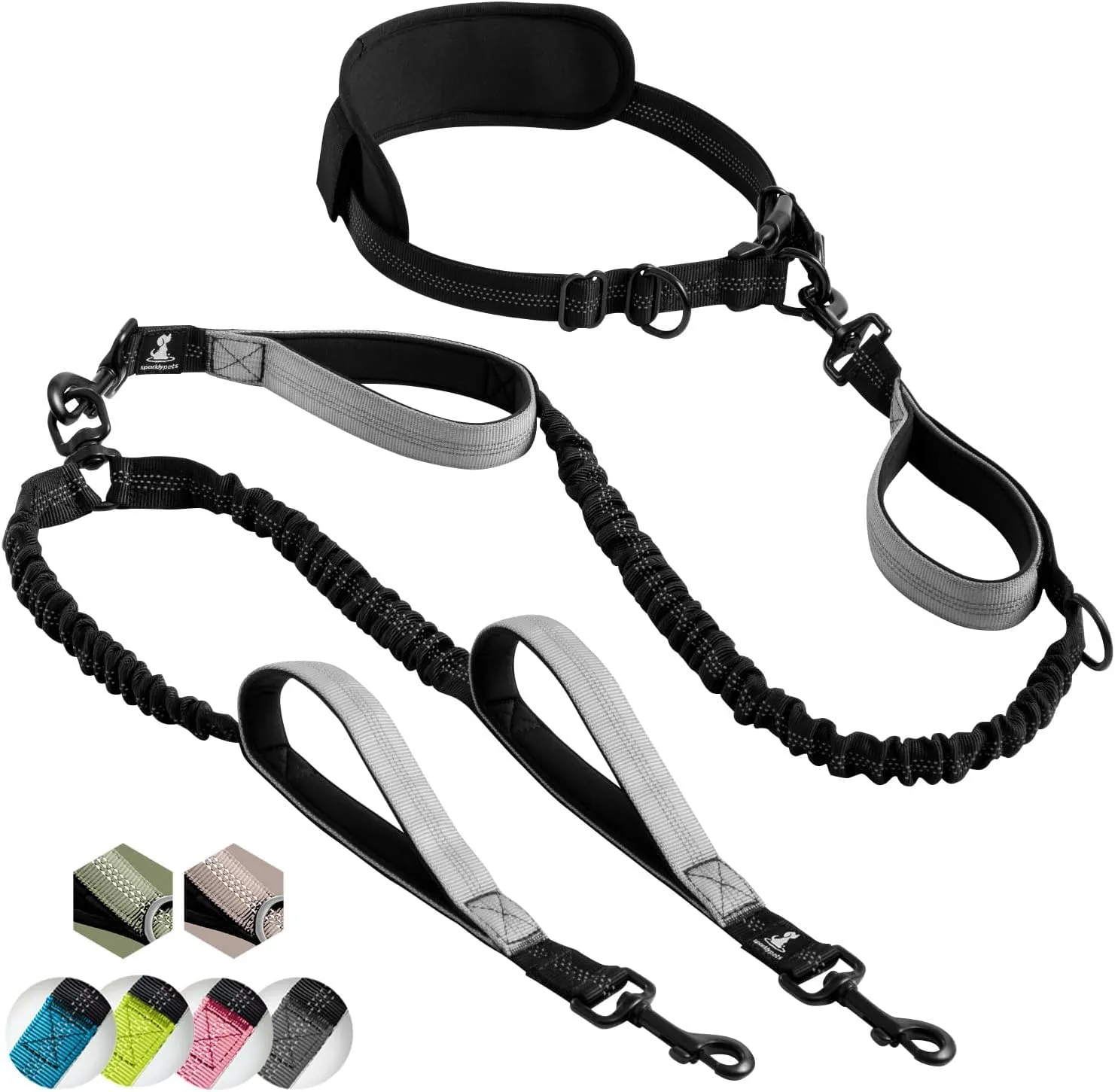 Guinzaglio Doppio Mani Libere per Cani di Taglia Media e Grande - per Correre, Addestrare, Camminare e Fare Jogging (Grigio, per 2 Cani) - immagine 1