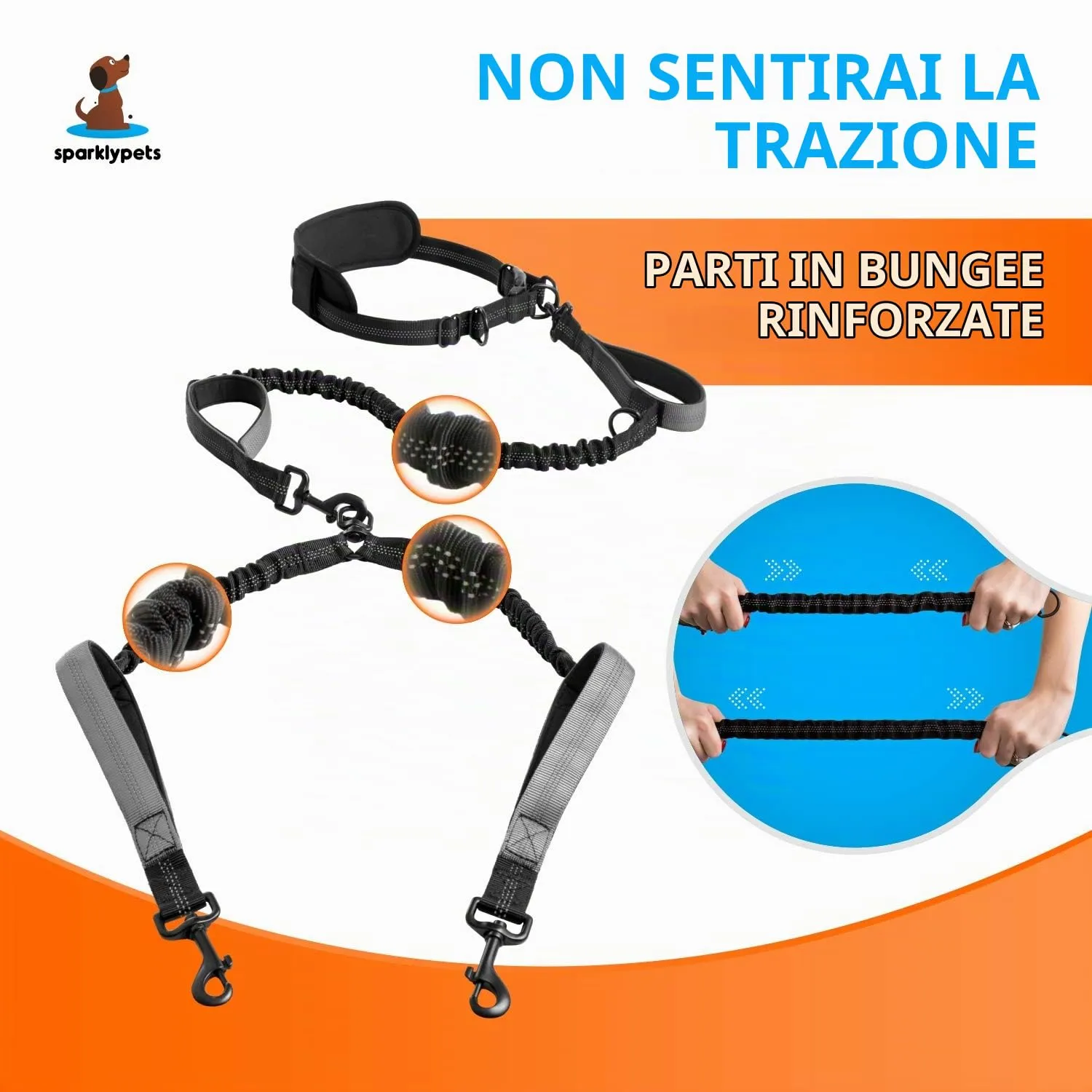 Guinzaglio Doppio Mani Libere per Cani di Taglia Media e Grande - per Correre, Addestrare, Camminare e Fare Jogging (Grigio, per 2 Cani) - immagine 4