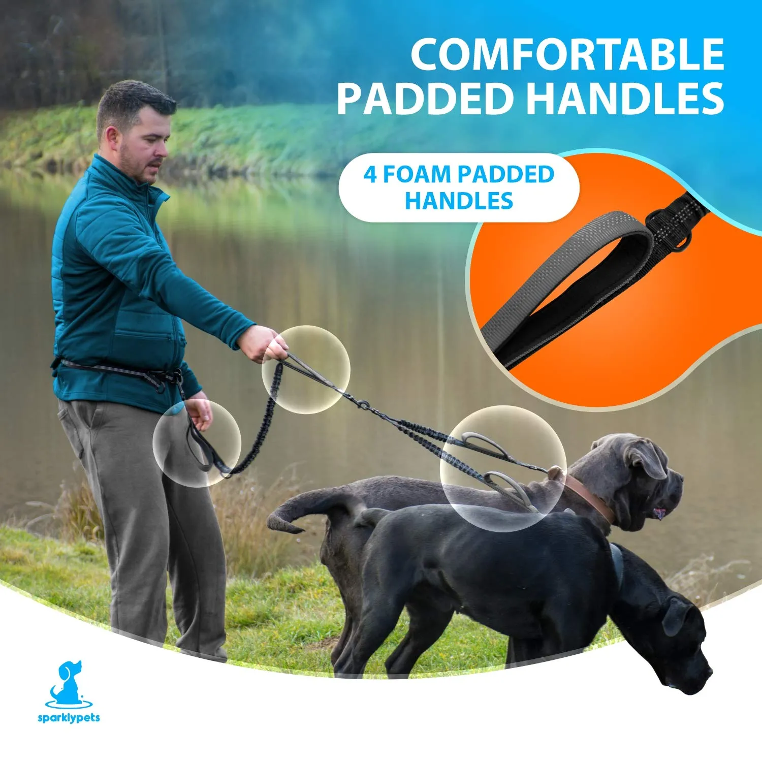 Guinzaglio Doppio Mani Libere per Cani di Taglia Media e Grande - per Correre, Addestrare, Camminare e Fare Jogging (Grigio, per 2 Cani) - immagine 5