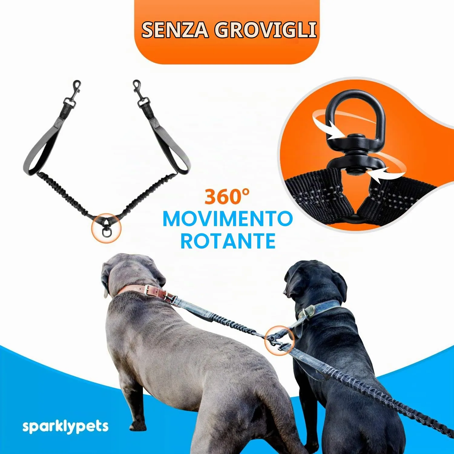 Guinzaglio Doppio Mani Libere per Cani di Taglia Media e Grande - per Correre, Addestrare, Camminare e Fare Jogging (Grigio, per 2 Cani) - immagine 6