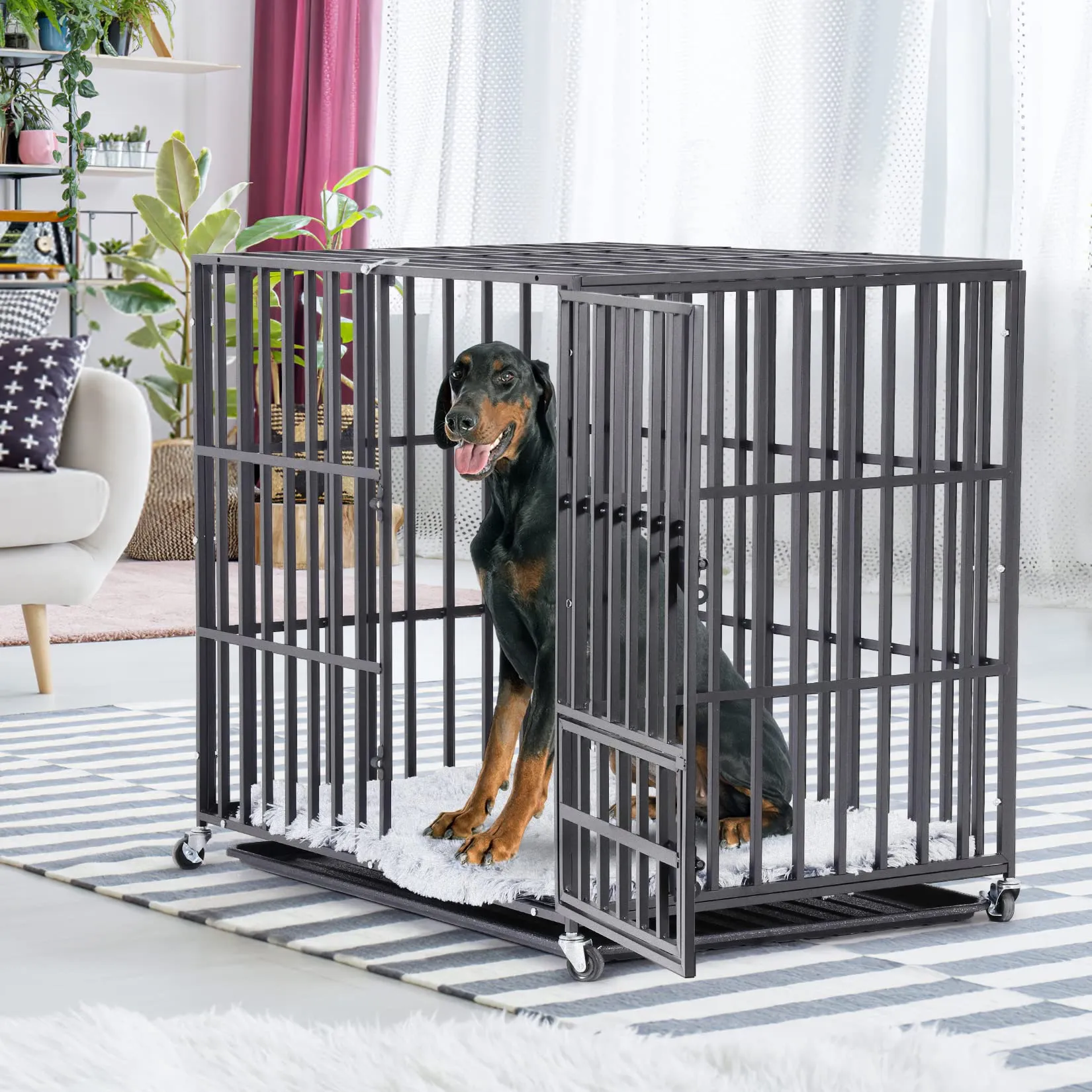 XXL Gabbia Robusta per cani Antimorso Taglia Grande Kennel Cane con Ruote - immagine 2