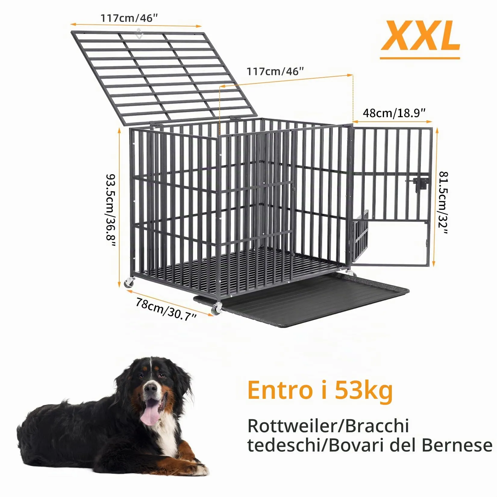XXL Gabbia Robusta per cani Antimorso Taglia Grande Kennel Cane con Ruote - immagine 4
