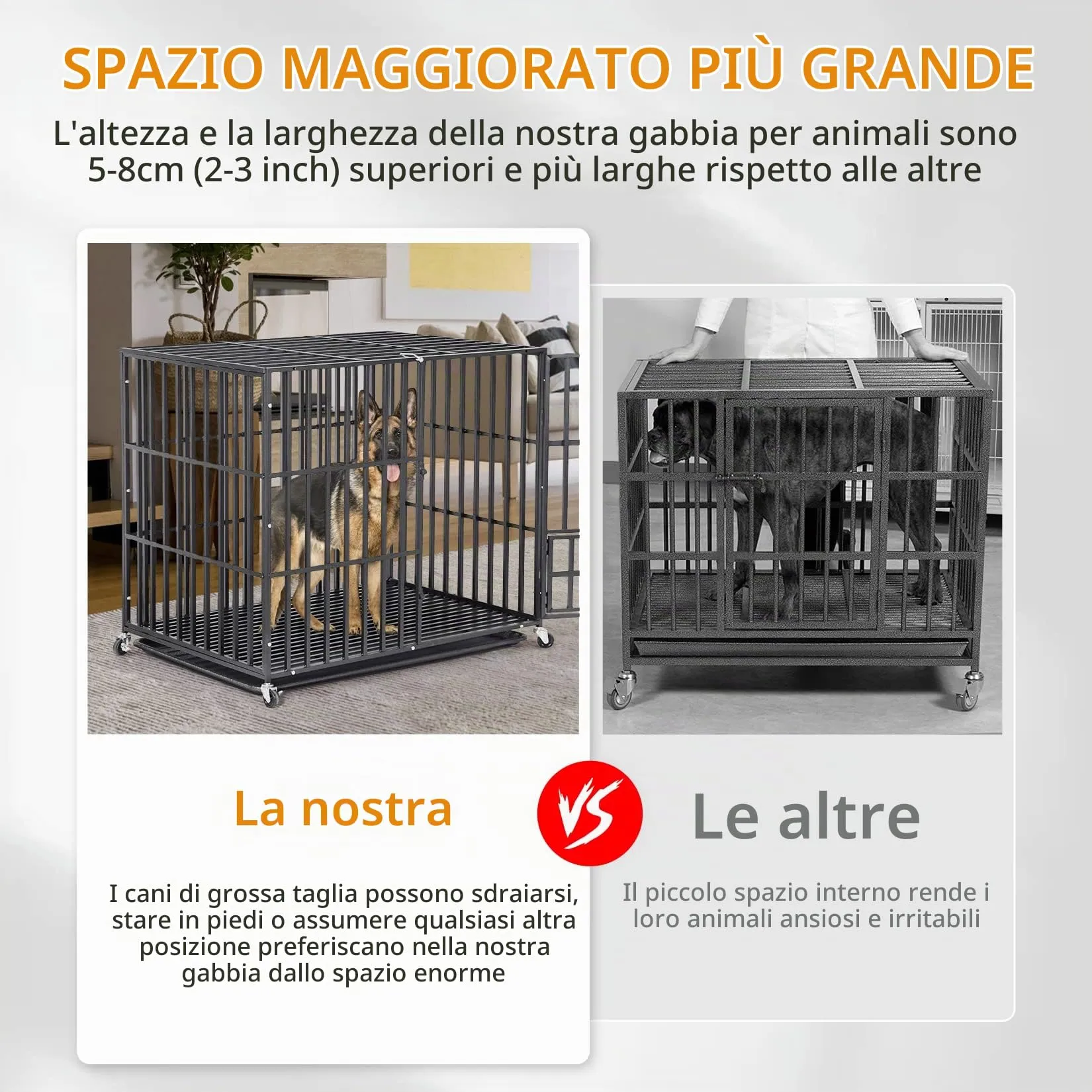 XXL Gabbia Robusta per cani Antimorso Taglia Grande Kennel Cane con Ruote - immagine 5