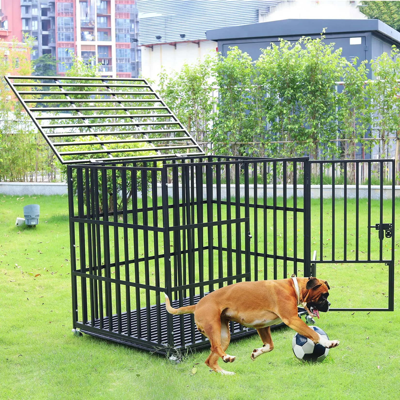 XXL Gabbia Robusta per cani Antimorso Taglia Grande Kennel Cane con Ruote - immagine 9