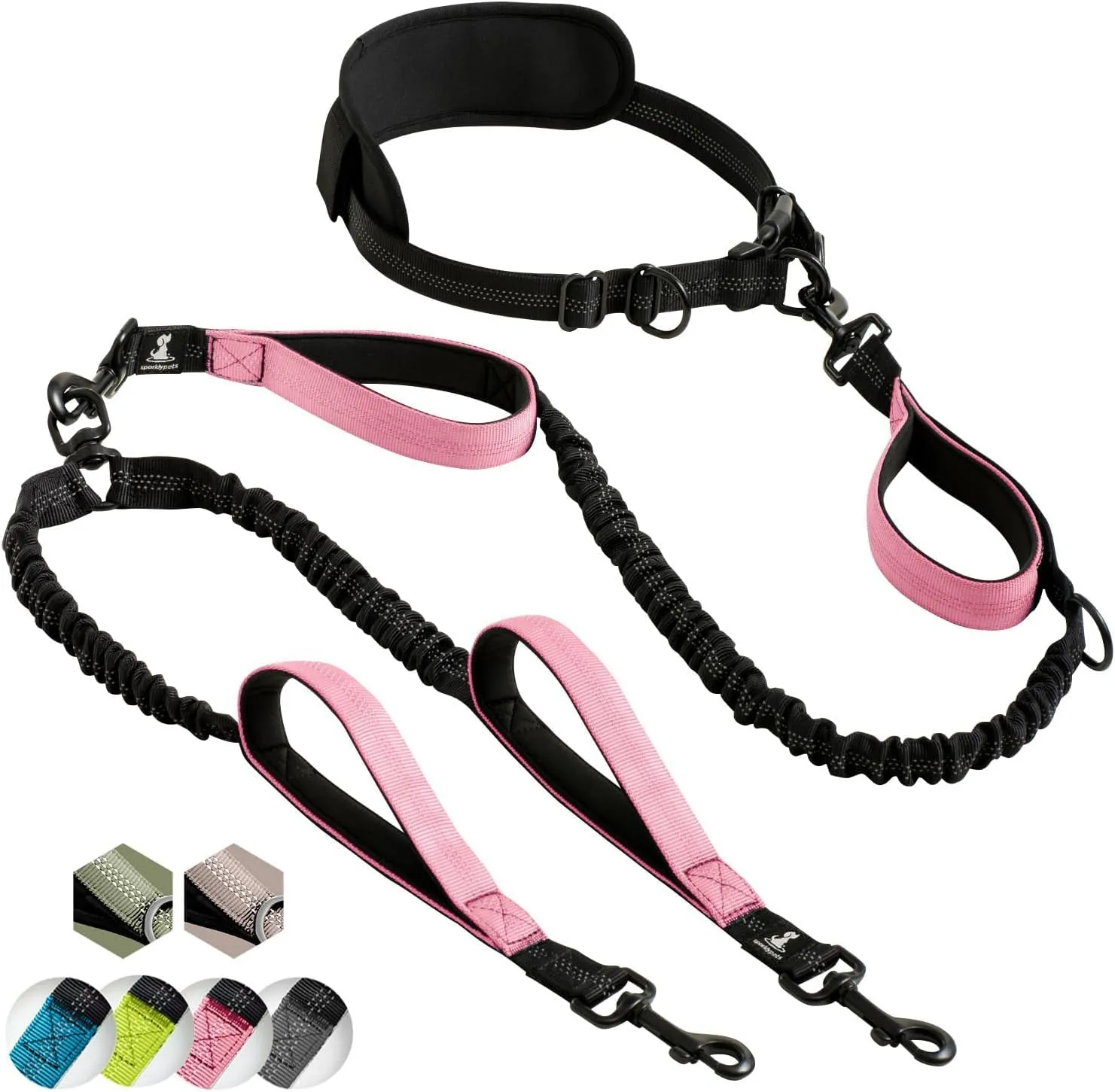 Guinzaglio Doppio Mani Libere per Cani di Taglia Media e Grande - per Correre, Addestrare, Camminare e Fare Jogging (Rosa, per 2 Cani) - immagine 1