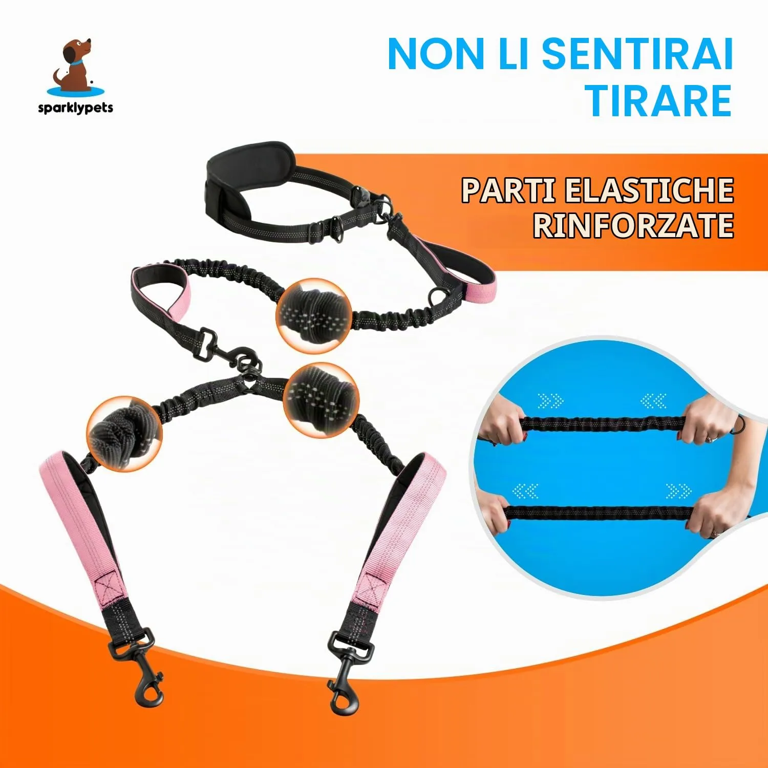 Guinzaglio Doppio Mani Libere per Cani di Taglia Media e Grande - per Correre, Addestrare, Camminare e Fare Jogging (Rosa, per 2 Cani) - immagine 3