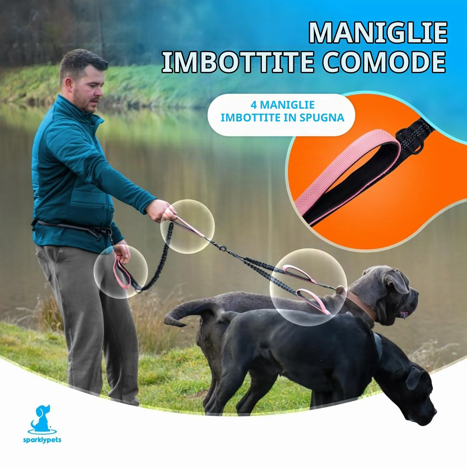 Guinzaglio Doppio Mani Libere per Cani di Taglia Media e Grande - per Correre, Addestrare, Camminare e Fare Jogging (Rosa, per 2 Cani) - immagine 4