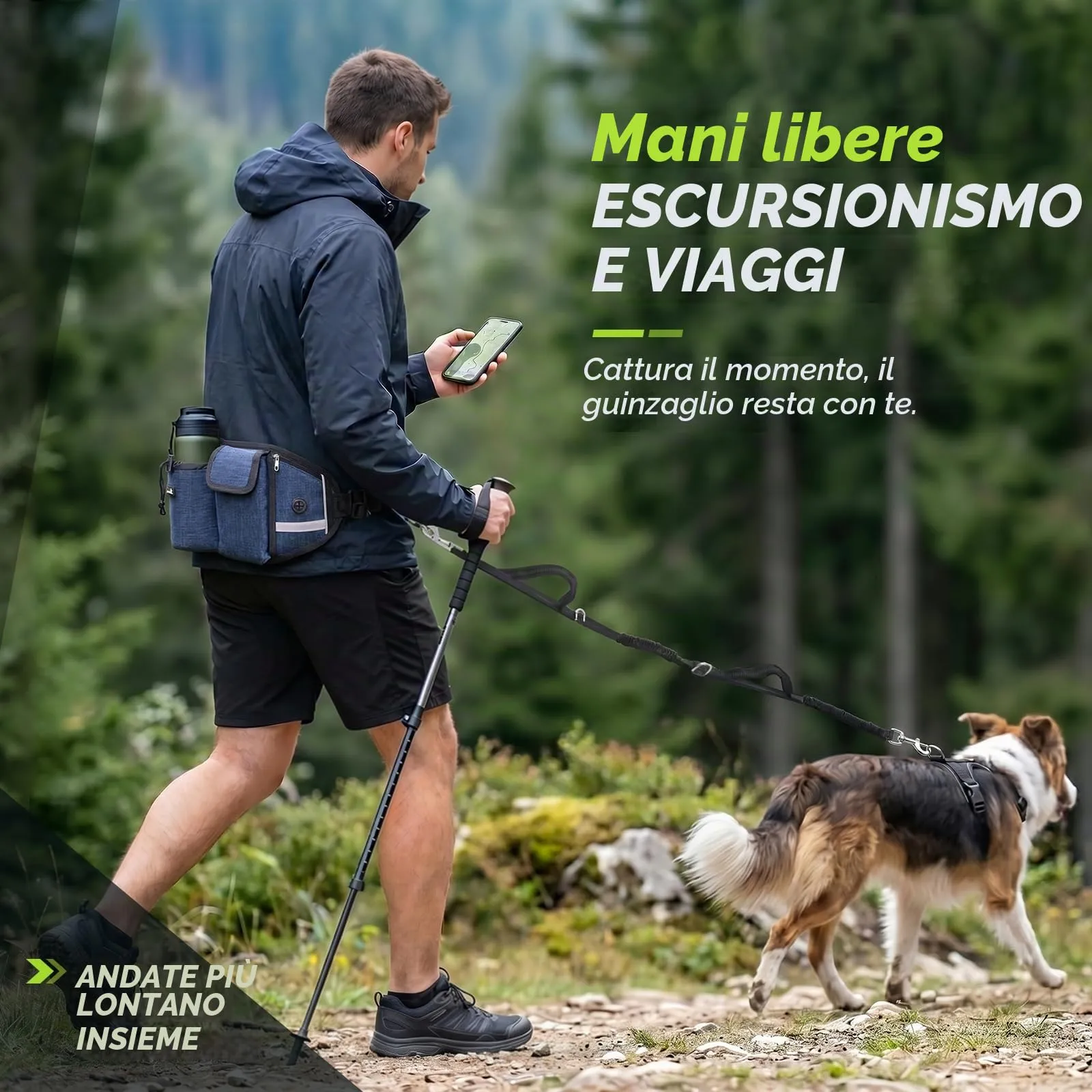 Pecute Guinzaglio per Cani, Guinzaglio Regolabile da Corsa Mani Libere Due Maniglie alle estremità Le Cuciture Sono Riflettenti al Buio Garantisce la Camminata Sicura di Notte,Blu, L - immagine 4