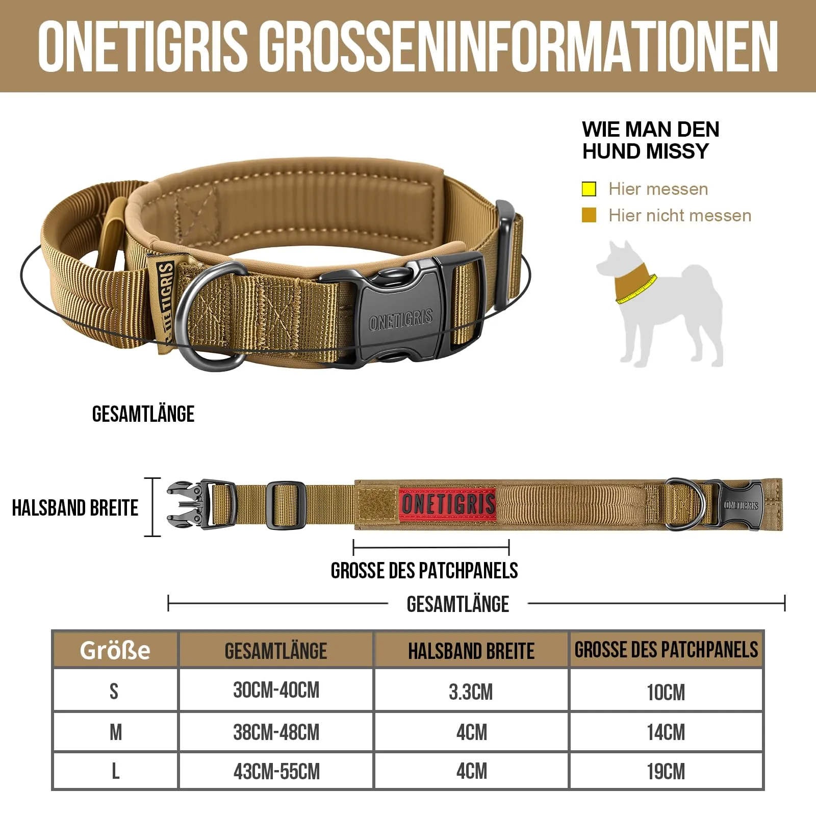OneTigris Collare per cani con fibbia in metallo per cani (Marrone, L) - immagine 2