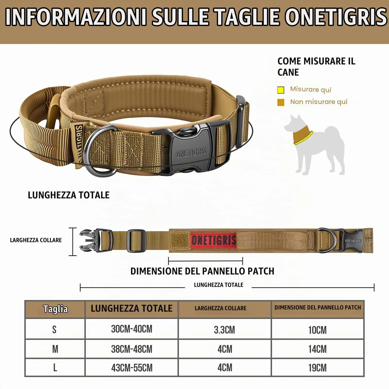 OneTigris Collare per cani con fibbia in metallo per cani (Marrone, M) - immagine 2