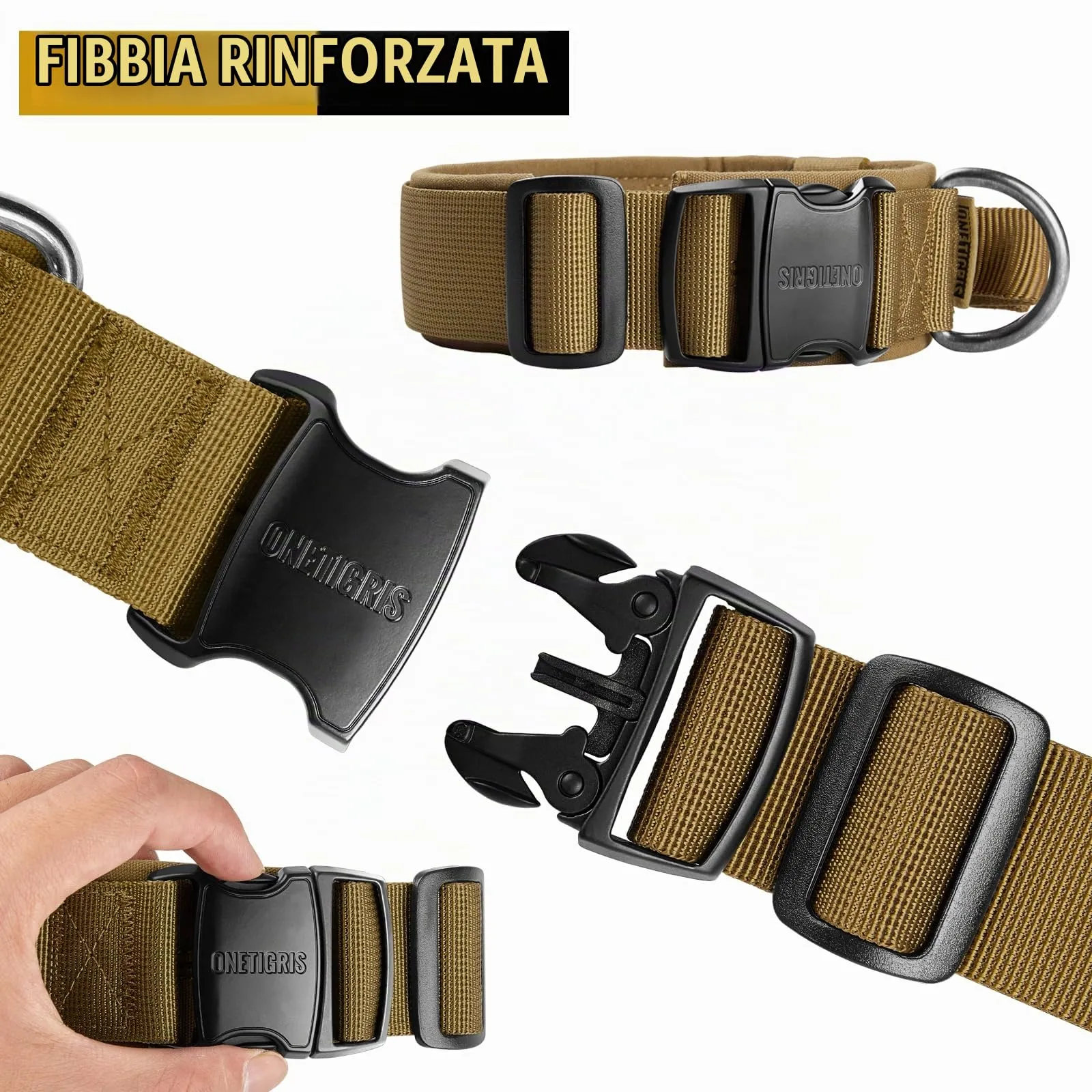 OneTigris Collare per cani con fibbia in metallo per cani (Marrone, M) - immagine 4
