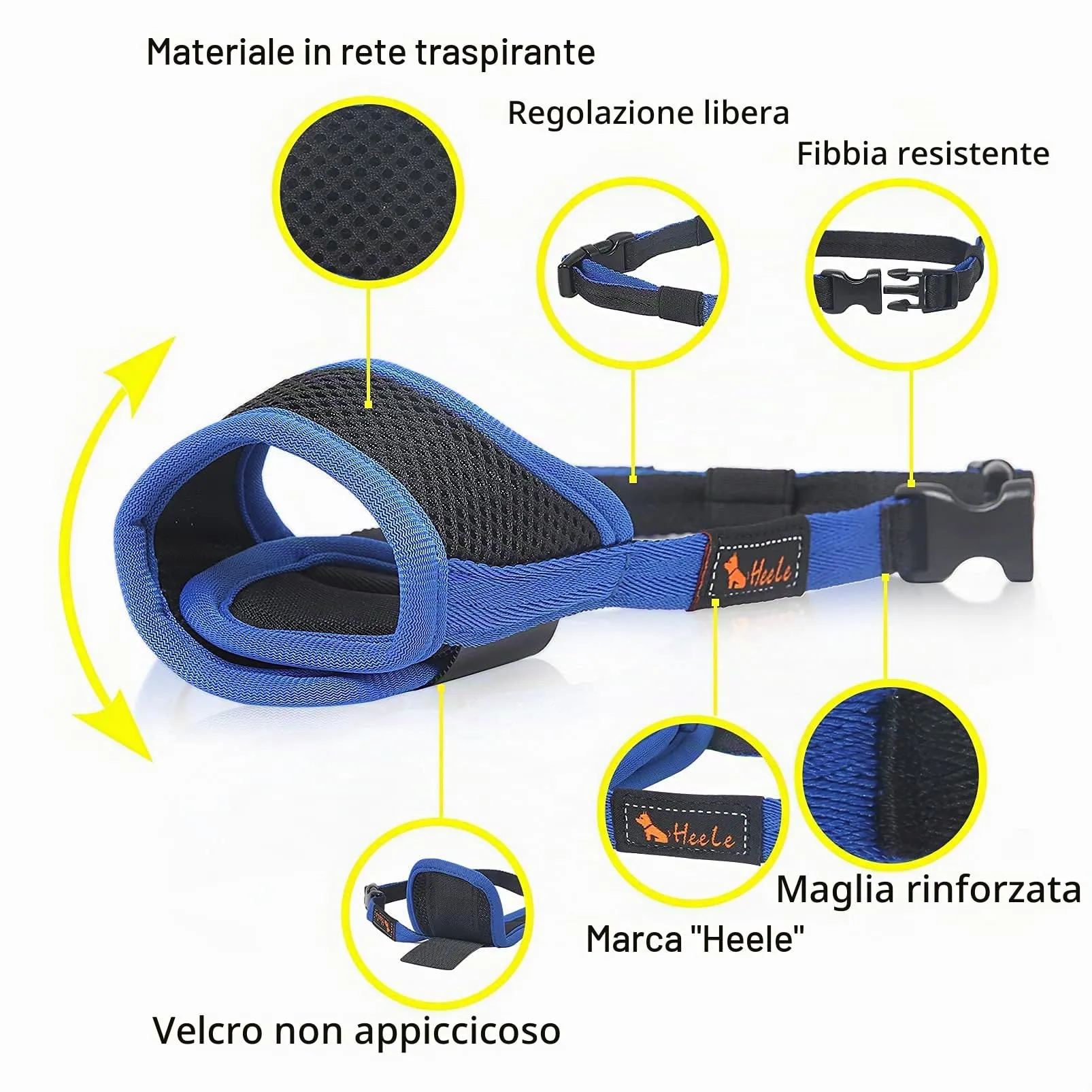 HEELE Museruola Cane Regolabile con Cuscinetto Morbido Contro Morsi, Blu, S - immagine 3