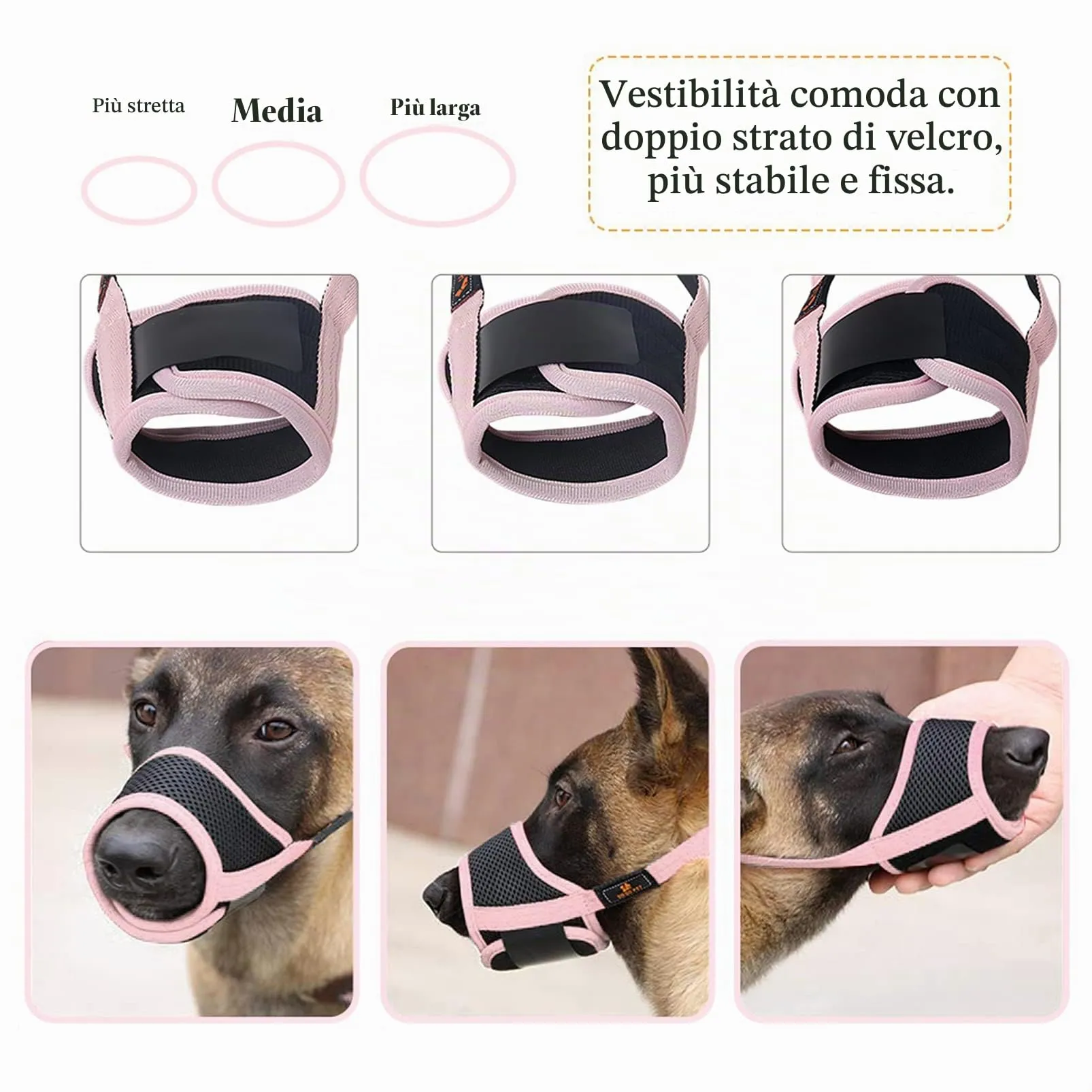 HEELE Museruola Cane Regolabile Contro Morsi Rosicchio Antiabbaio, Rosa, L - immagine 3