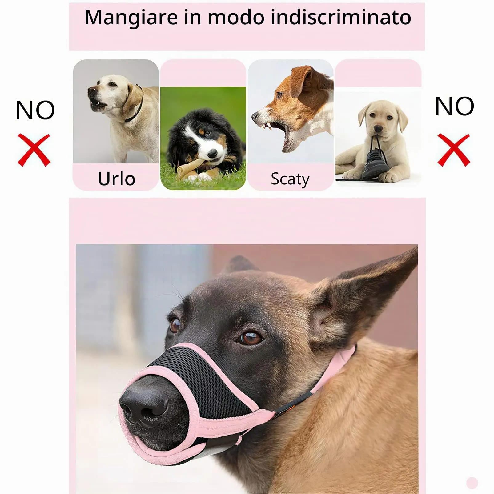 HEELE Museruola Cane Regolabile Contro Morsi Rosicchio Antiabbaio, Rosa, L - immagine 4