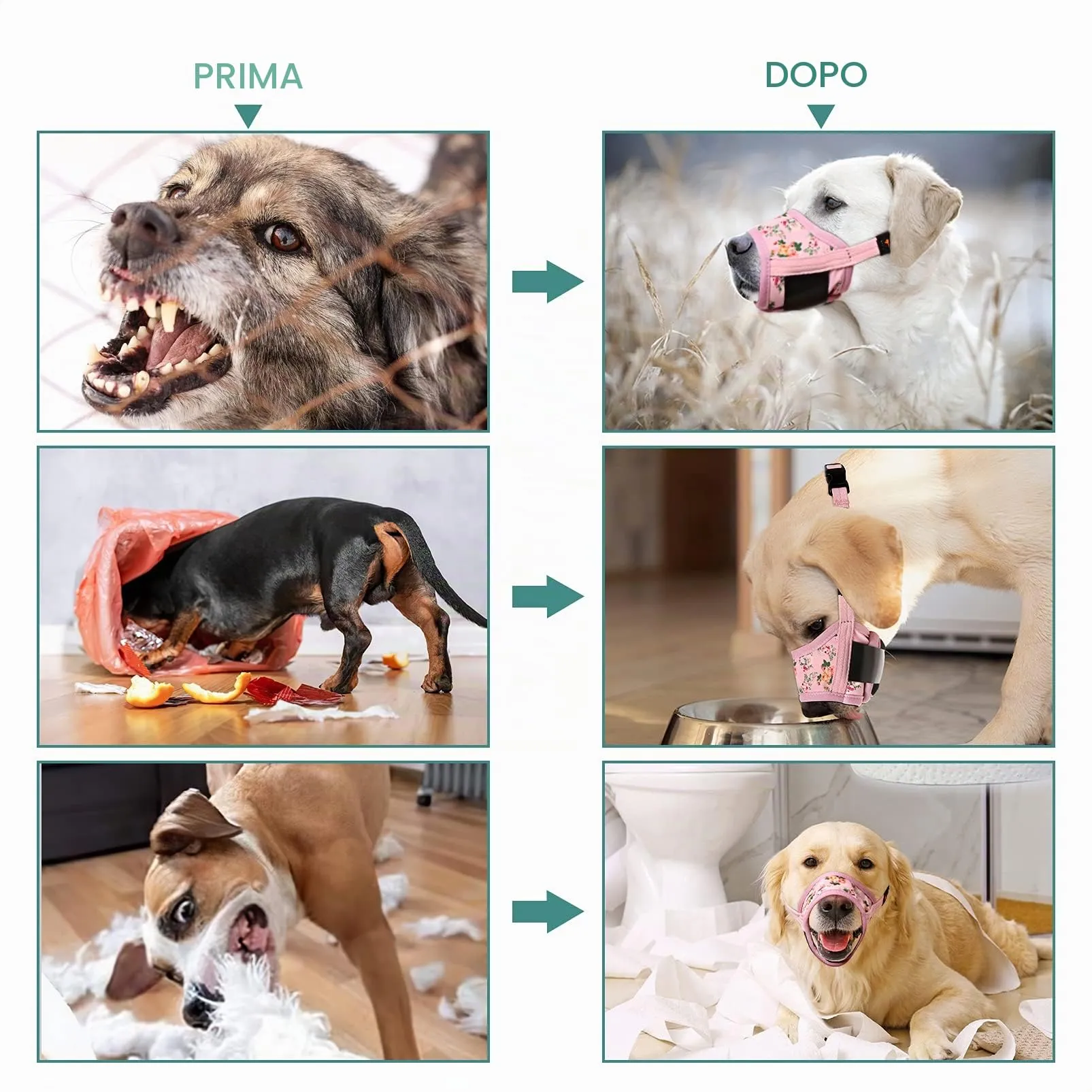 HEELE Museruola per Cane, Museruola Cane Taglia Media e Grande, in Morbido Nylon con Motivo Stampato, Antiabbaio e Antimorso, Regolabile, Fiore Rosa, L - immagine 6