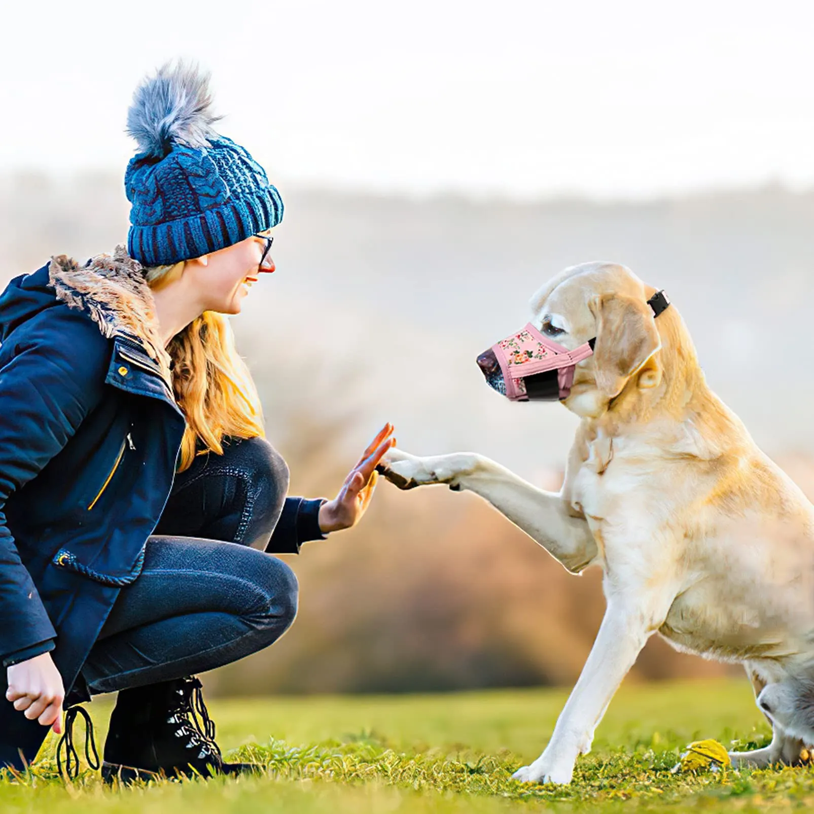 HEELE Museruola per Cane, Museruola Cane Taglia Media e Grande, in Morbido Nylon con Motivo Stampato, Antiabbaio e Antimorso, Regolabile, Fiore Rosa, L - immagine 7