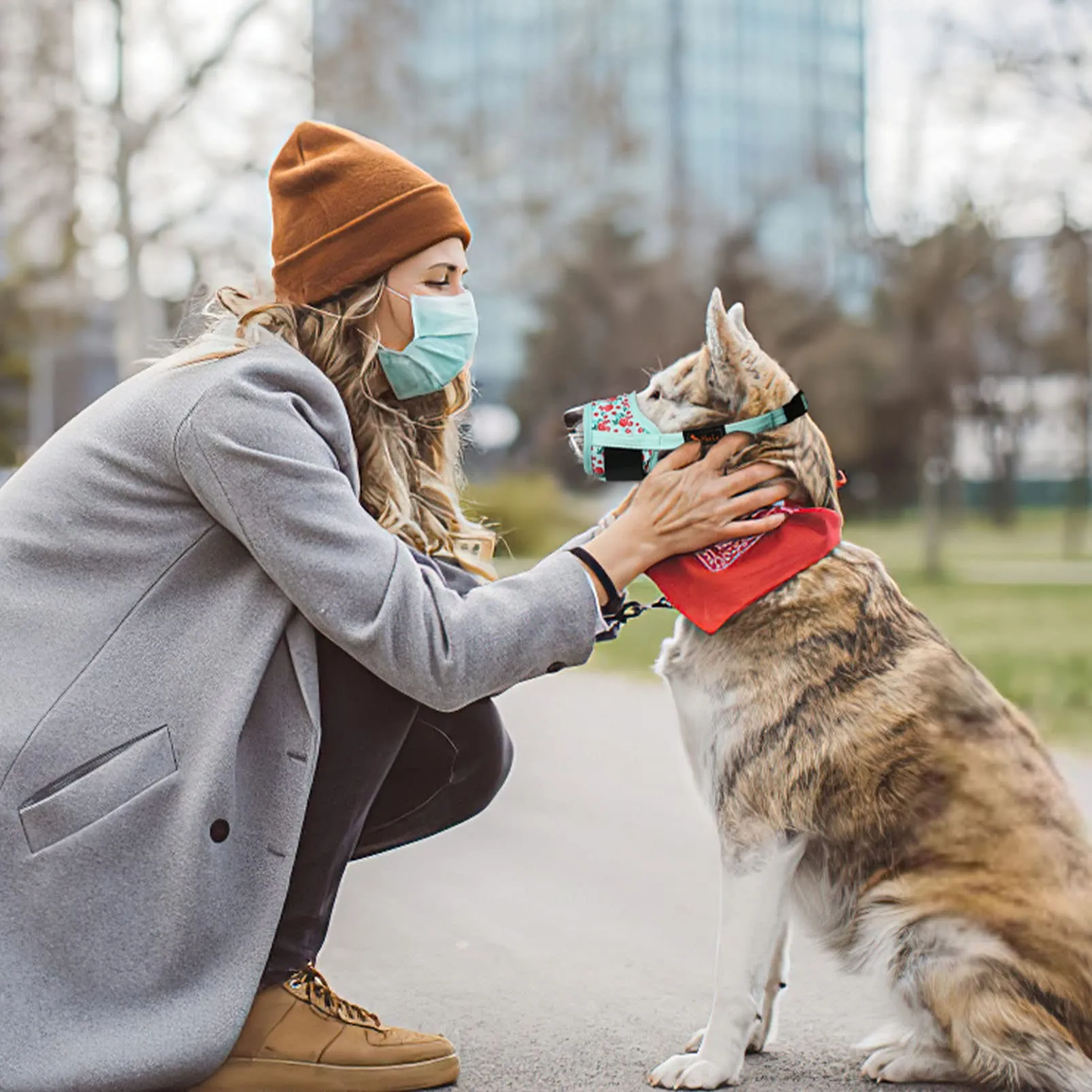 HEELE Museruola per Cane, Museruola Cane Piccola Taglia, in Morbido Nylon con Motivo Stampato, Antiabbaio e Antimorso, Regolabile, Fiore Ciano, S - immagine 4