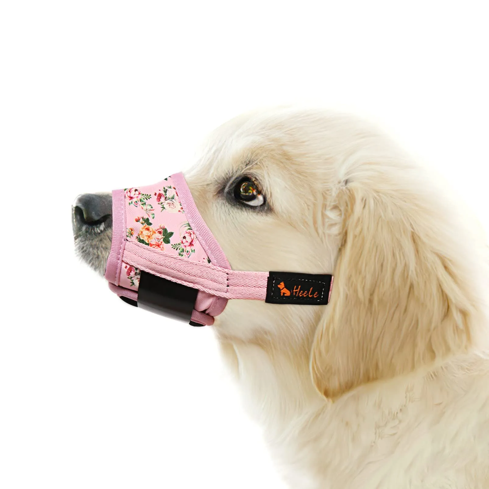 HEELE Museruola per Cane, Museruola Cane Piccola Taglia, in Morbido Nylon con Motivo Stampato, Antiabbaio e Antimorso, Regolabile, Fiore Rosa, S - immagine 1