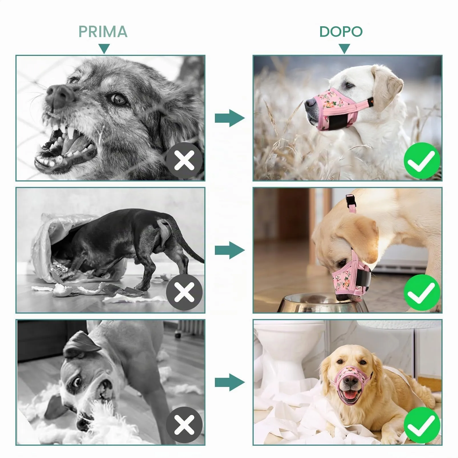 HEELE Museruola per Cane, Museruola Cane Piccola Taglia, in Morbido Nylon con Motivo Stampato, Antiabbaio e Antimorso, Regolabile, Fiore Rosa, XS - immagine 5
