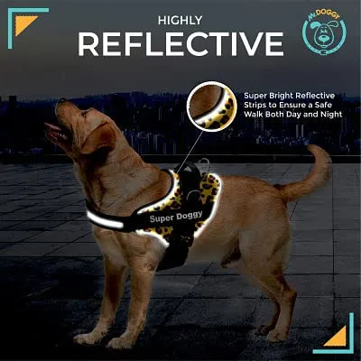 SUPER DOGGY Pettorina Cane Personalizzata con Nome – Antitrazione, Riflettente e Regolabile – Include 2 Targhette Velcro - Taglia Piccola, Media e Grande (XXL 40-75KG, Leopard) - immagine 4