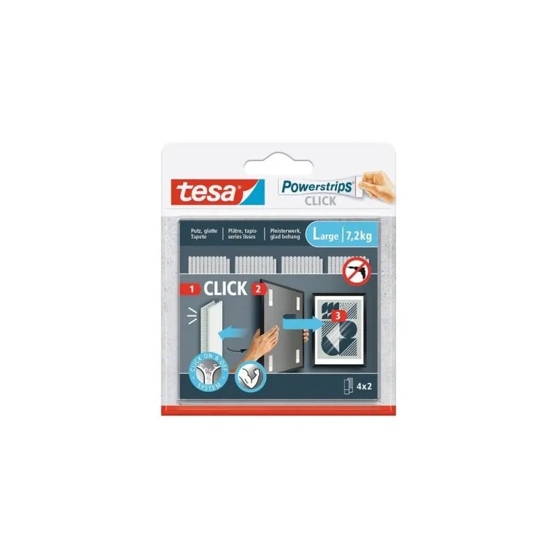Almohadilla di fissaggio Tesa Powerstrips CLICK L Bianco Interno 7,2 kg 20x85 mm 8 unità - immagine 1