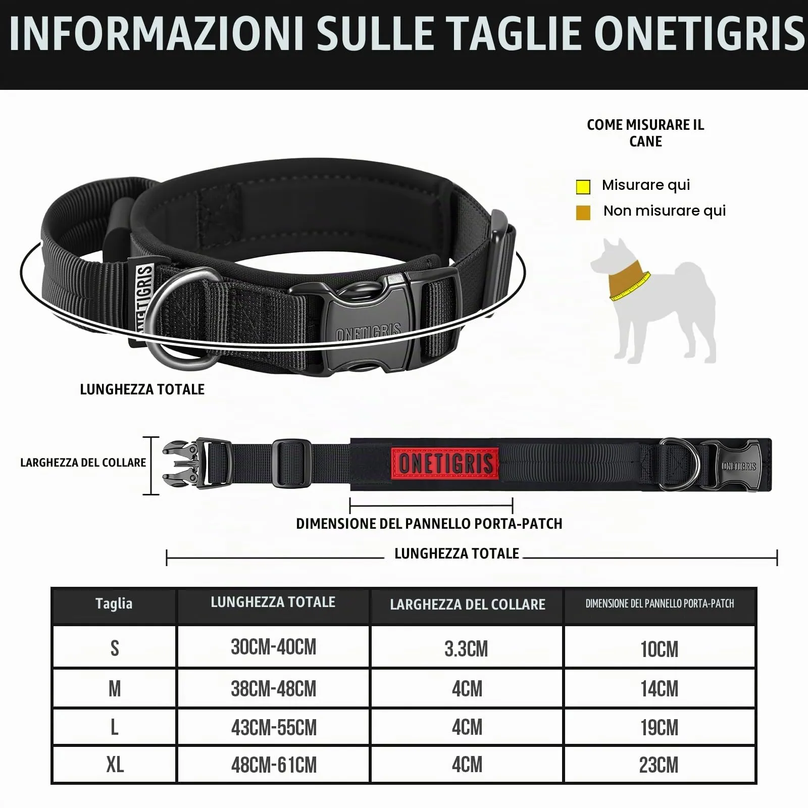 OneTigris Collare per cani con fibbia in metallo per cani (Nero, XL) - immagine 2