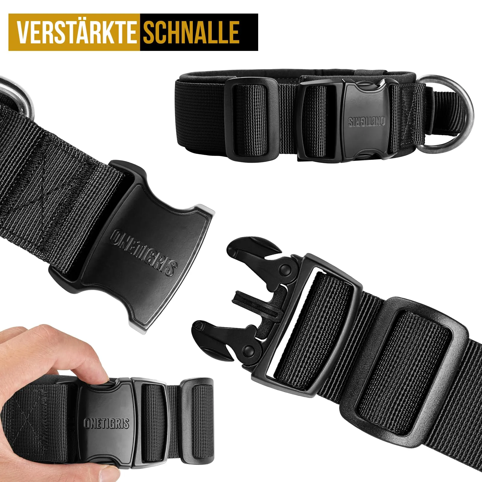 OneTigris Collare per cani con fibbia in metallo per cani (Nero, XL) - immagine 4