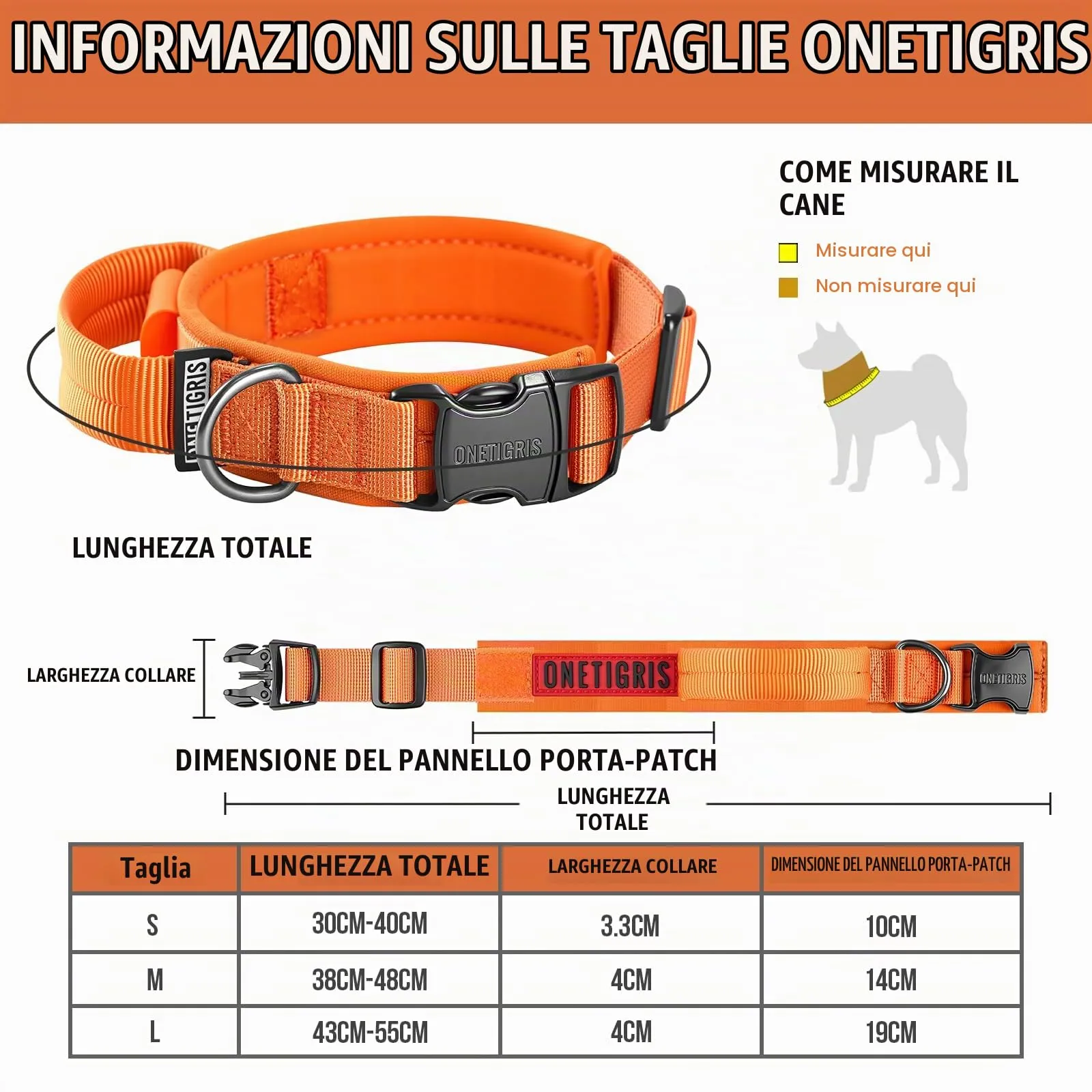 OneTigris Collare per cani con fibbia in metallo per cani (Arancione, M) - immagine 2