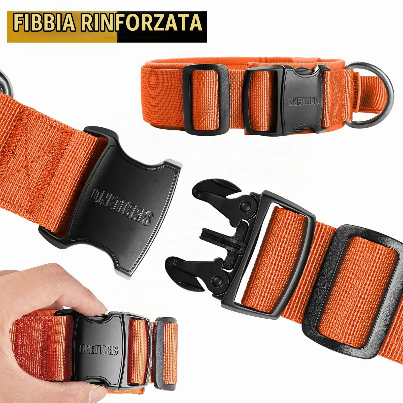 OneTigris Collare per cani con fibbia in metallo per cani (Arancione, M) - immagine 4