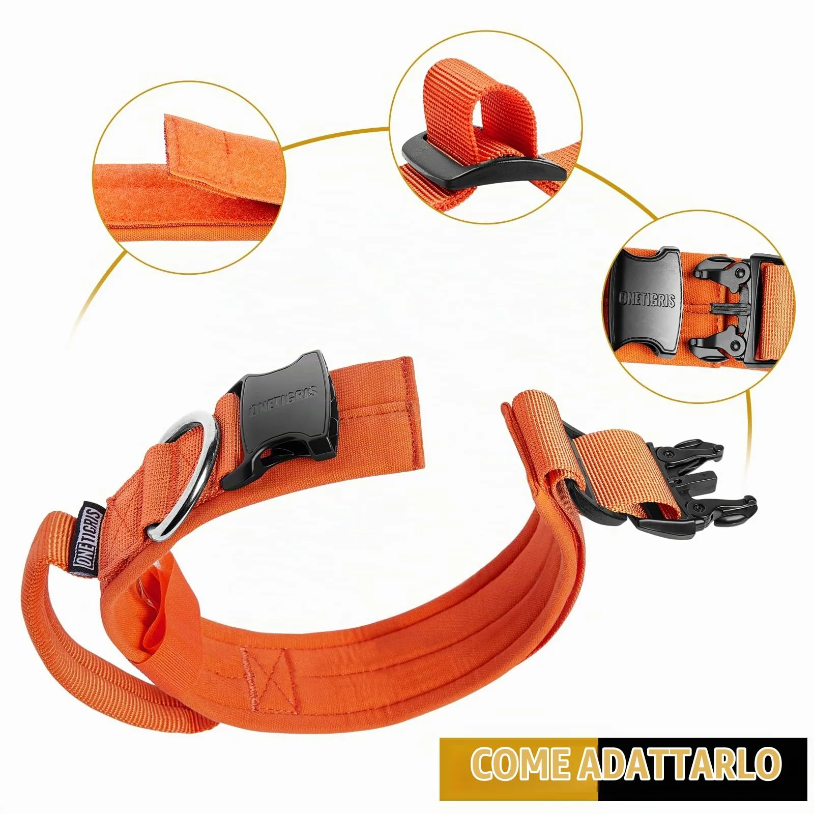 OneTigris Collare per cani con fibbia in metallo per cani (Arancione, M) - immagine 6