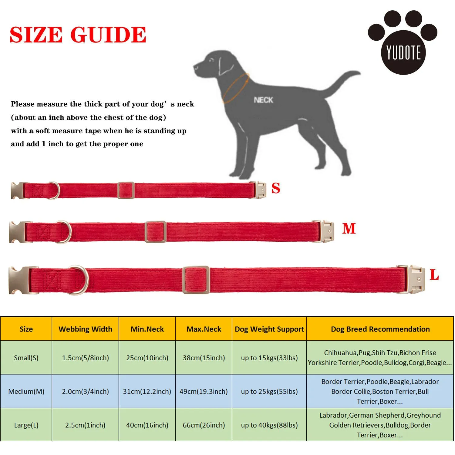 YUDOTE Collare per cani ultra morbido in velluto a coste di cotone naturale realizzato per cani di piccola taglia con pelle sensibile, rosso - immagine 4