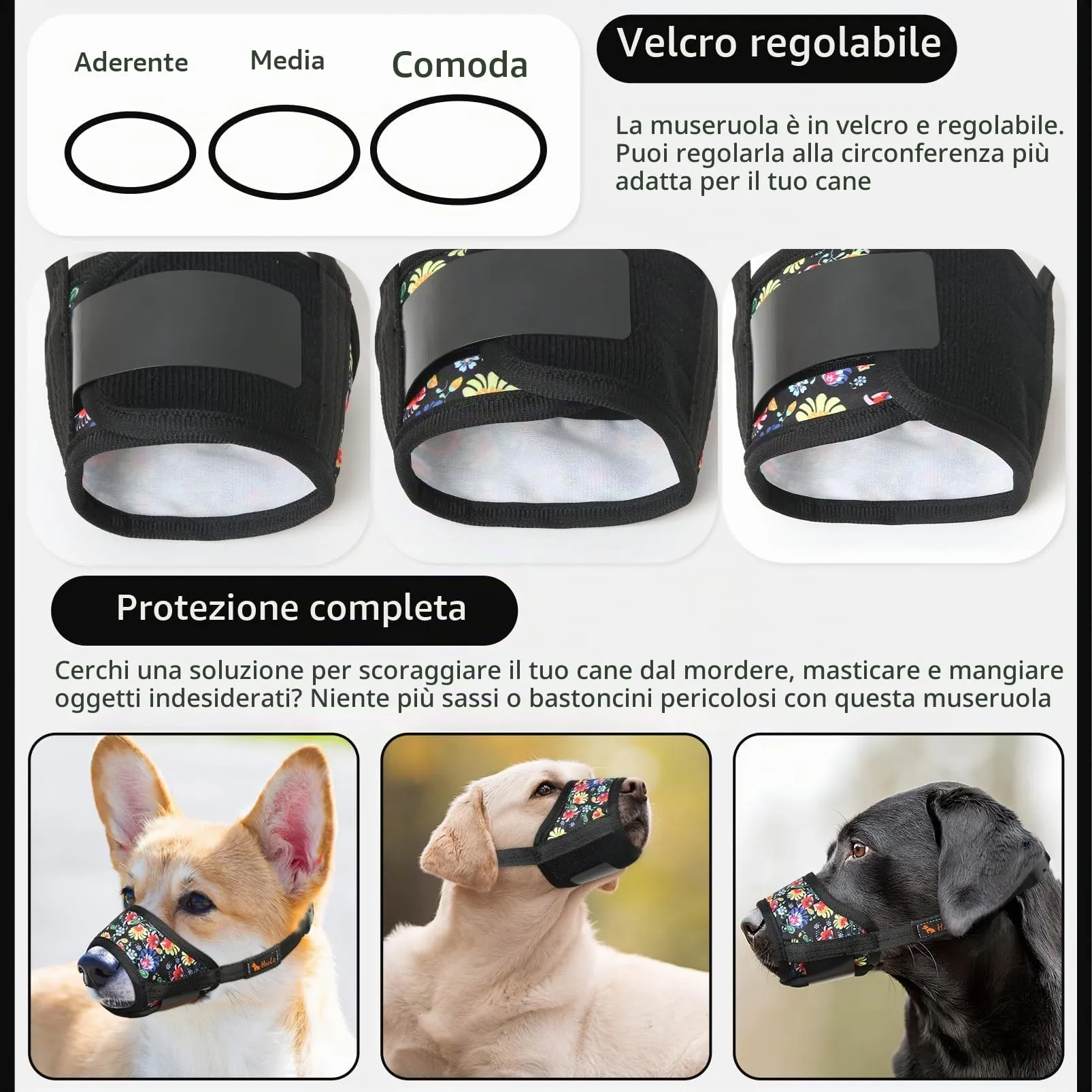 HEELE Museruola Cane Piccola Taglia con Motivo, Antimorso, Fiore Nero, XS - immagine 4