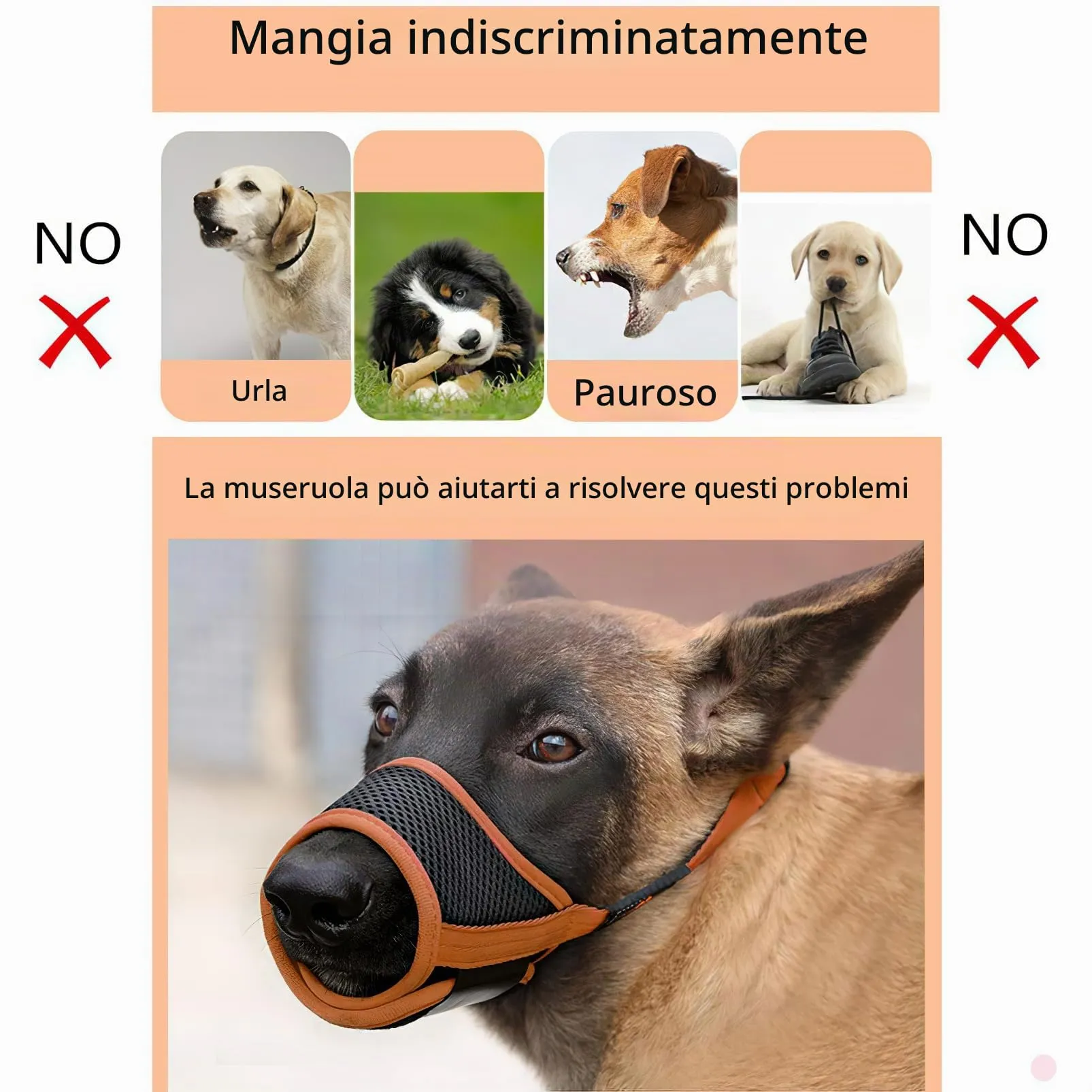 HEELE Museruola Cane Museruola per Cane Regolabile Contro Morsi e Rosicchio Antiabbaio Museruole Morbido Rete Traspirante Marrone L - immagine 3
