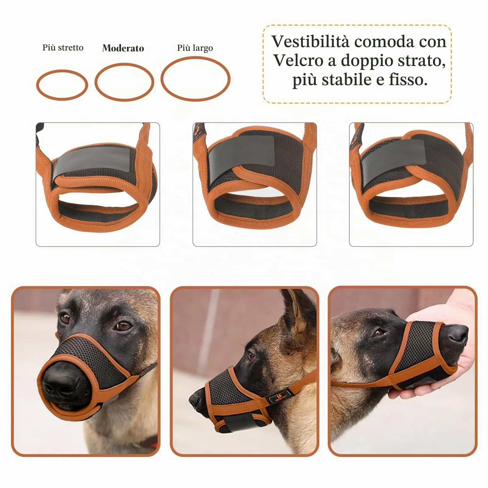 HEELE Museruola Cane Museruola per Cane Regolabile Contro Morsi e Rosicchio Antiabbaio Museruole Morbido Rete Traspirante Marrone S - immagine 4