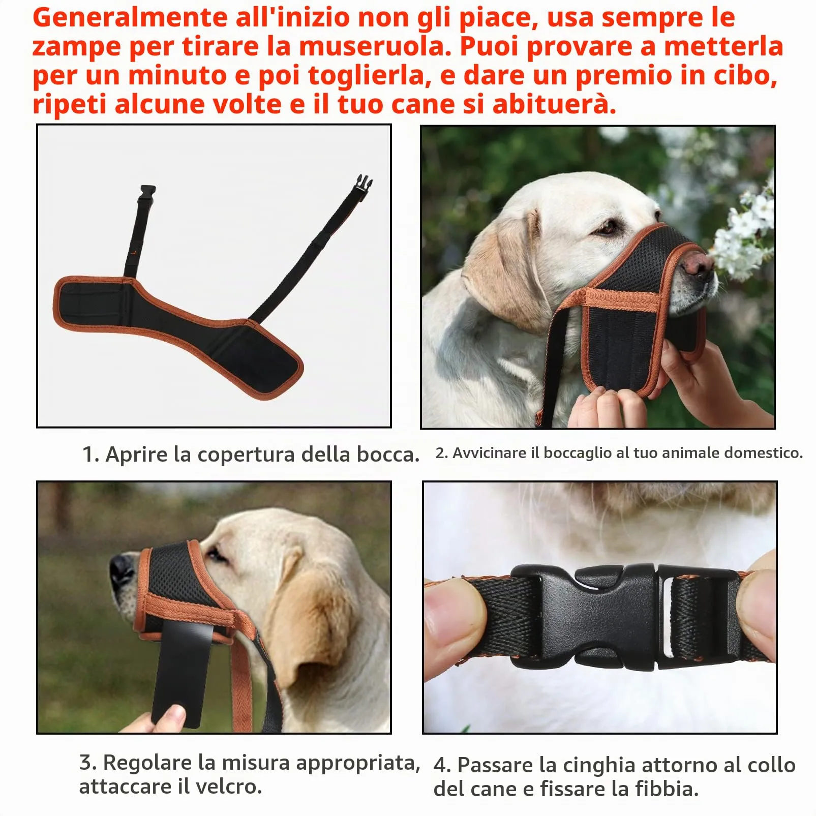 HEELE Museruola Cane Museruola per Cane Regolabile Contro Morsi e Rosicchio Antiabbaio Museruole Morbido Rete Traspirante Marrone XL - immagine 6