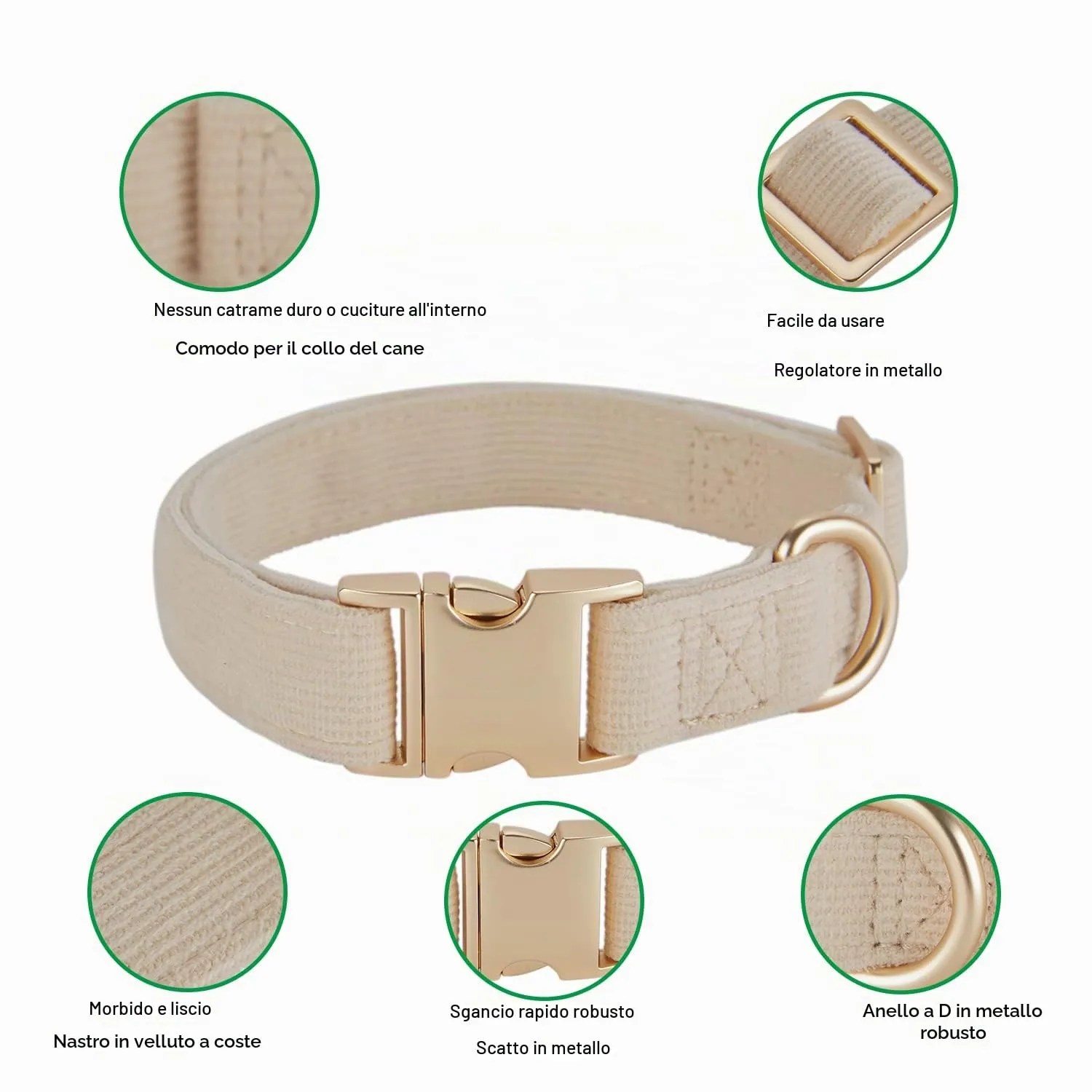 YUDOTE Collare per cani ultra morbido in velluto a coste di cotone naturale realizzato per cani di piccola taglia con pelle sensibile, bianco crema - immagine 2