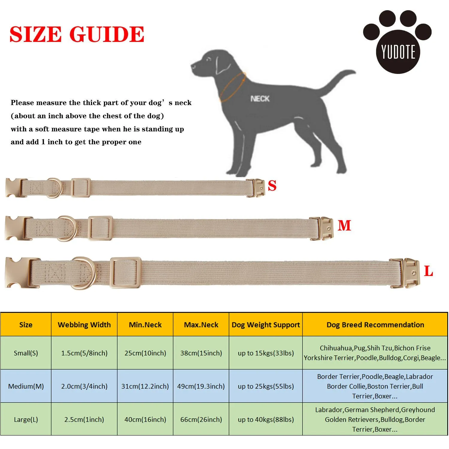 YUDOTE Collare per cani ultra morbido in velluto a coste di cotone naturale realizzato per cani di piccola taglia con pelle sensibile, bianco crema - immagine 4