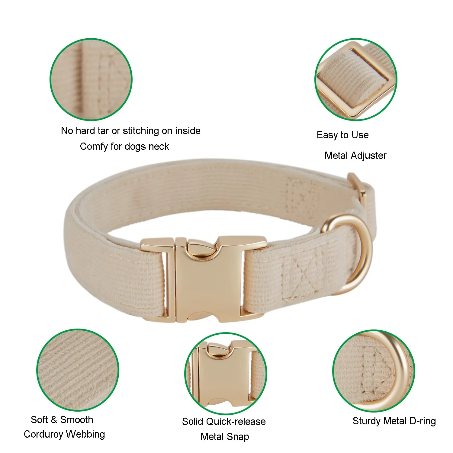 YUDOTE Collare per cani ultra morbido in velluto a coste di cotone naturale realizzato per cani di taglia grande con pelle sensibile, bianco crema - immagine 2