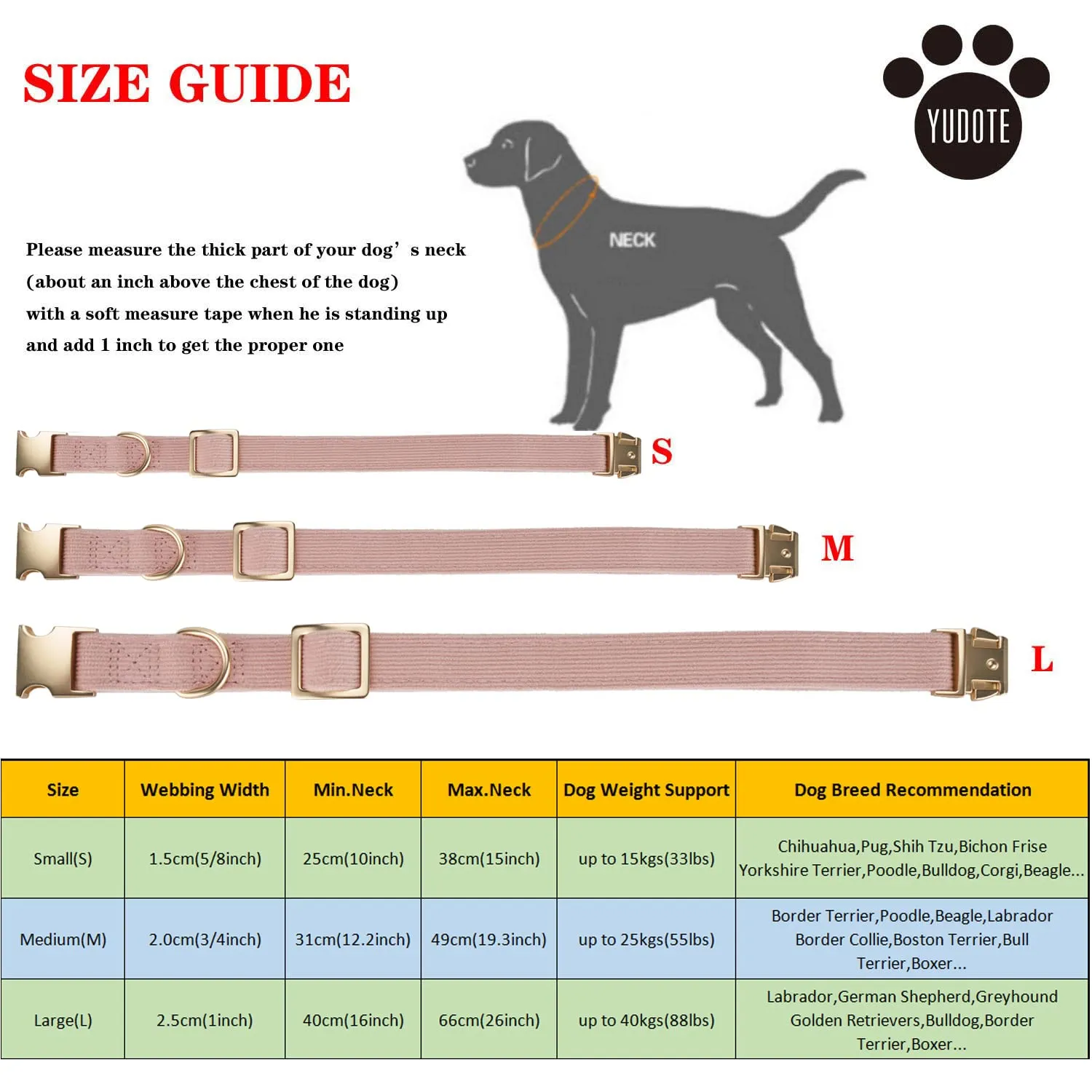 YUDOTE Collare per cani ultra morbido in velluto a coste di cotone naturale realizzato per cani di taglia media con pelle sensibile, rosa antico - immagine 3