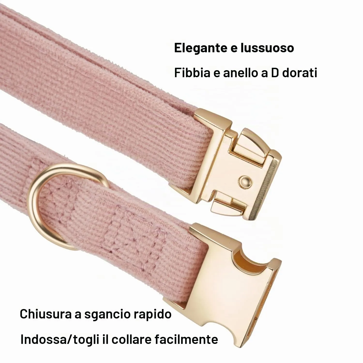 YUDOTE Collare per cani ultra morbido in velluto a coste di cotone naturale realizzato per cani di piccola taglia con pelle sensibile, rosa antico - immagine 5