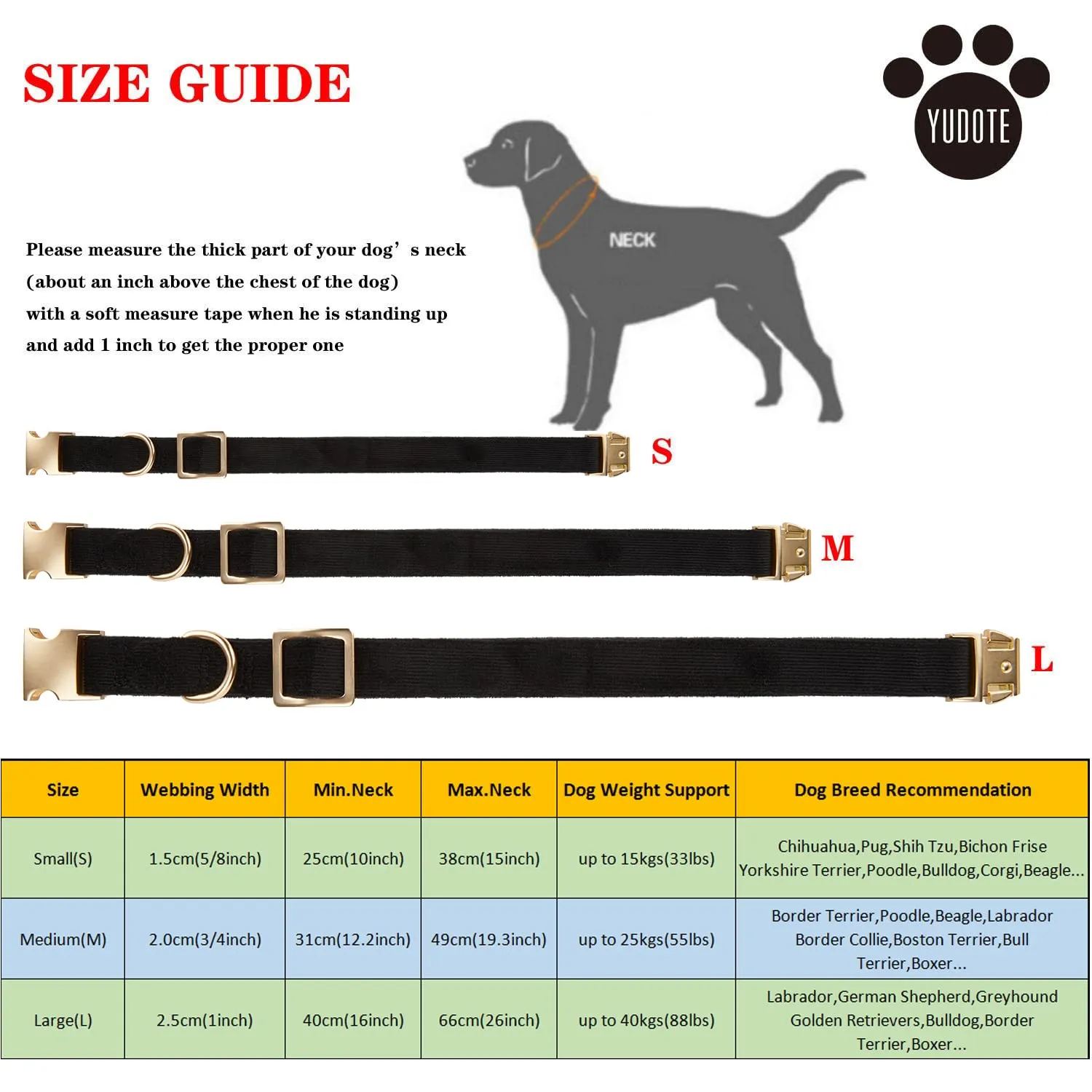YUDOTE Collare per cane ultra morbido in velluto a coste naturale, realizzato per cani di taglia media con pelle sensibile, nero - immagine 3